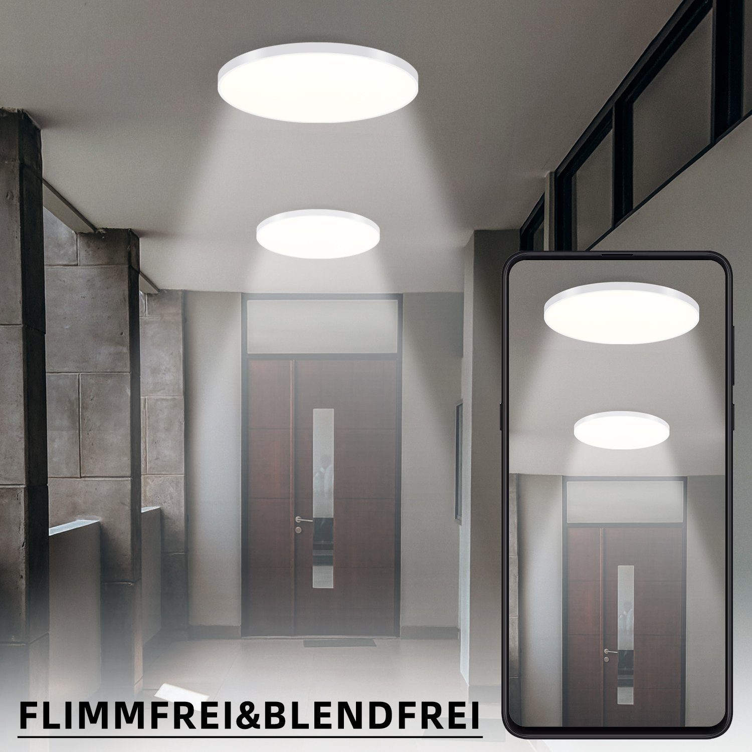 ZMH LED Deckenleuchte Stufenlos ∅37 X 2.5 cm, Dimmbar, LED fest integriert, warmweiß-kaltweiß, Weiß /Schwarz – Bild 4 von 5