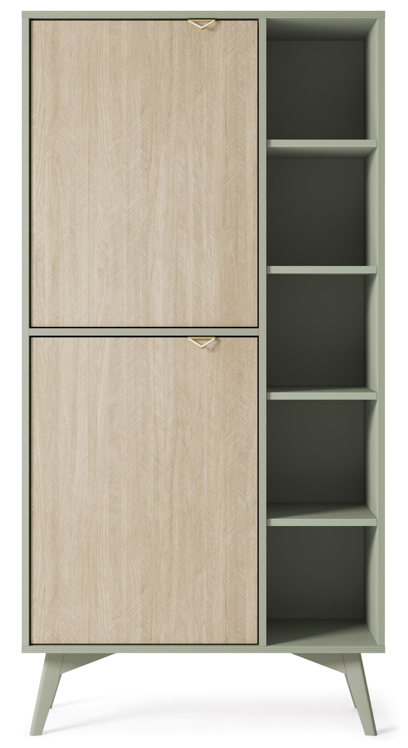 MOEBLO Highboard Abeto Regal R 80 (Mit Einlegeböden Sideboard Wohnzimmer Kommode Schlafzimmer Komodenschrank Highboard, Zweitüriger Bücherschrank, goldene Griffe, Komodenschrank Highboard), (BxHxT):80x160x38 cm
