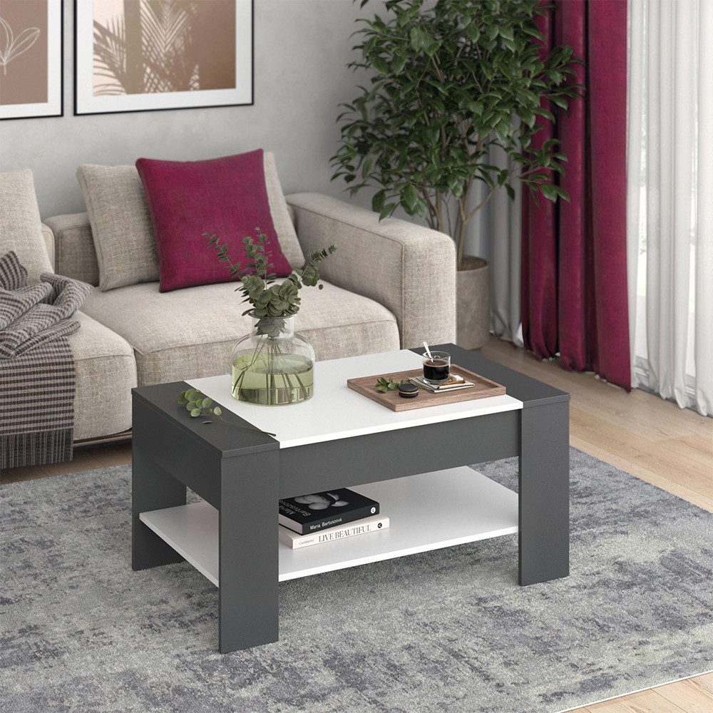 Vicco Couchtisch August, Anthrazit/Weiß, 99.6 x 58.8 cm mit Schublade günstig online kaufen