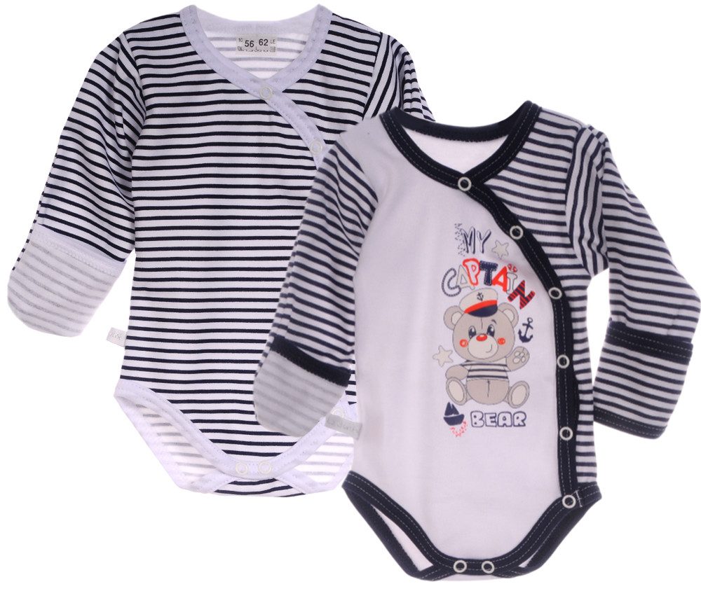 La Bortini Wickelbody Baby Langarmbody mit Kratzschutz 2er Pack Bodys aus reiner Baumwolle, 44 50 56 62 68 74 80 86 92 98 104
