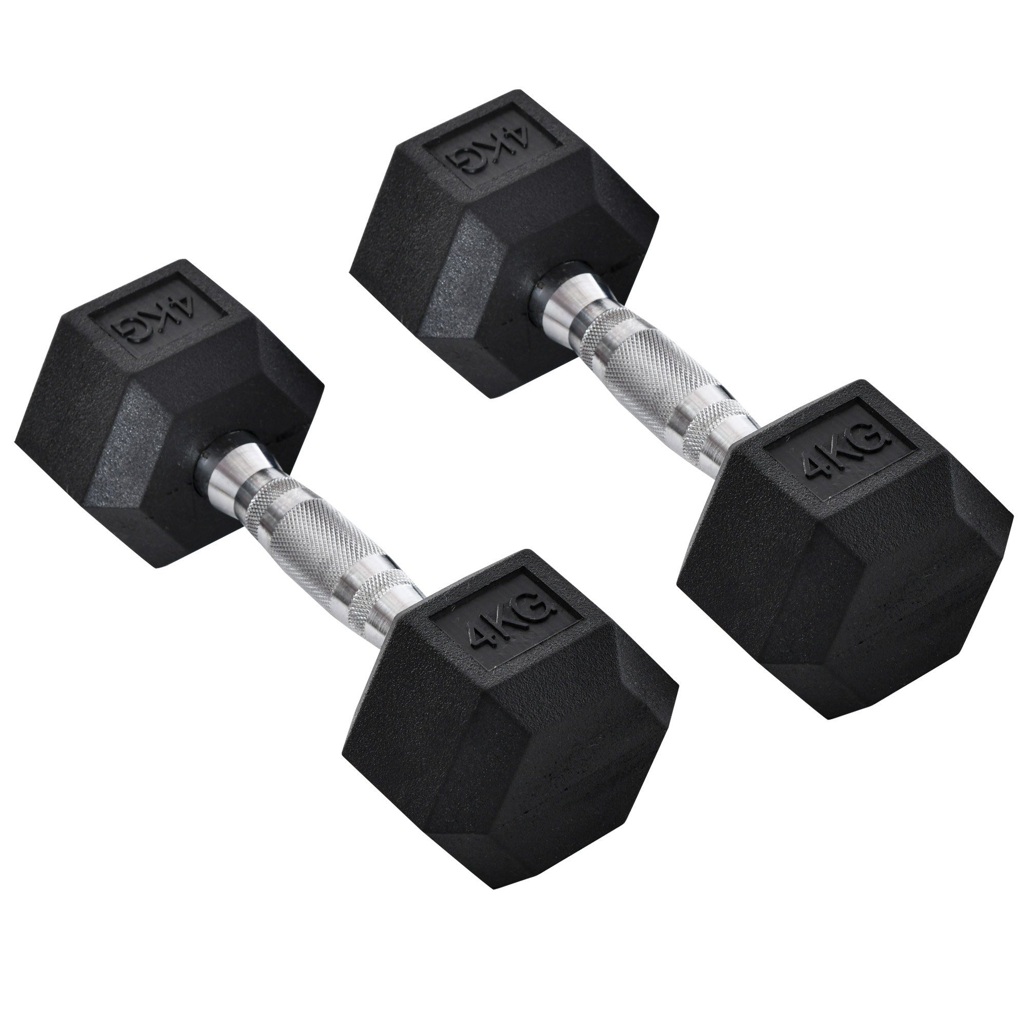 HOMCOM Hantel Hexagon Kurzhantel Gusseisen Gummi-Hantel, (gerändelt Gewichte, Metall Gummi), schwarz 2 x 4 KG
