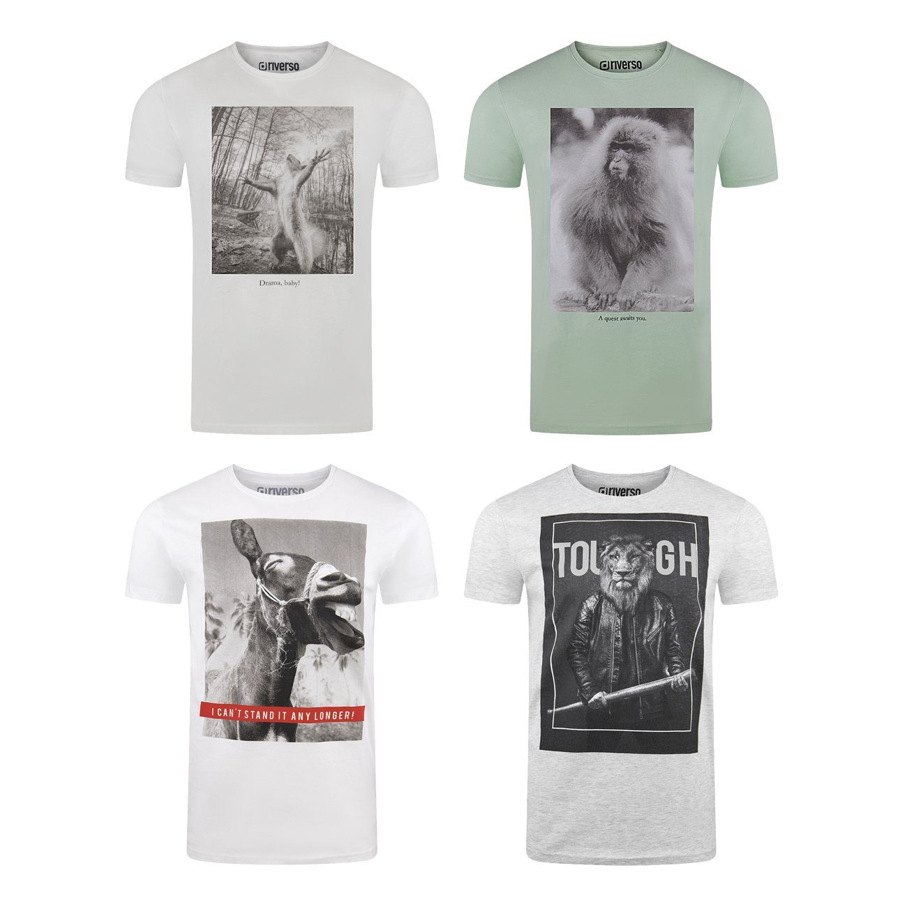 riverso T-Shirt Herren Fotoprintshirt RIVCharly Regular Fit (4-tlg) Kurzarm Tee Shirt mit Rundhalsausschnitt aus 100% Baumwolle