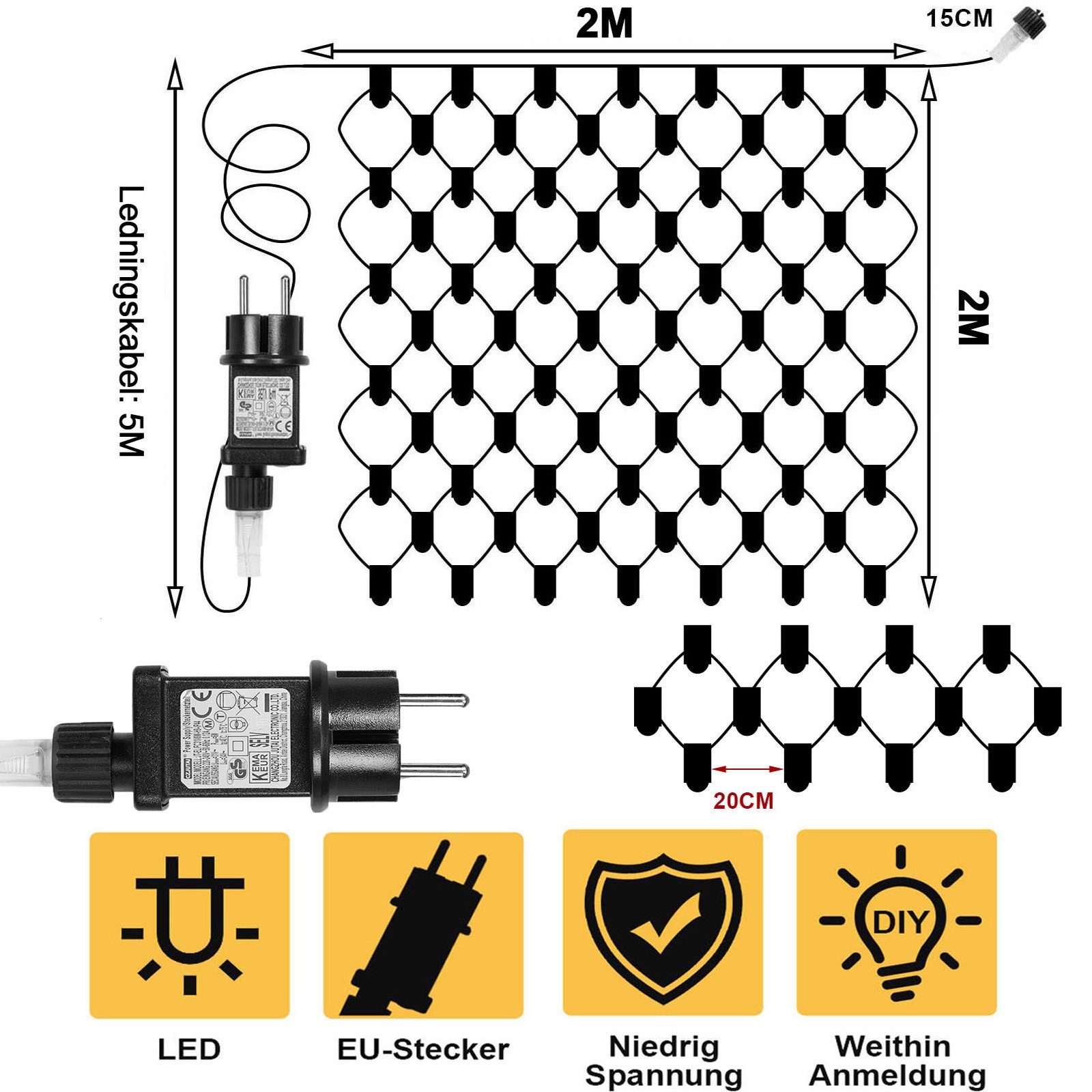 MUPOO LED-Lichternetz 96/144/200/660 LED Lichterketten Weihnachten Lichternetz