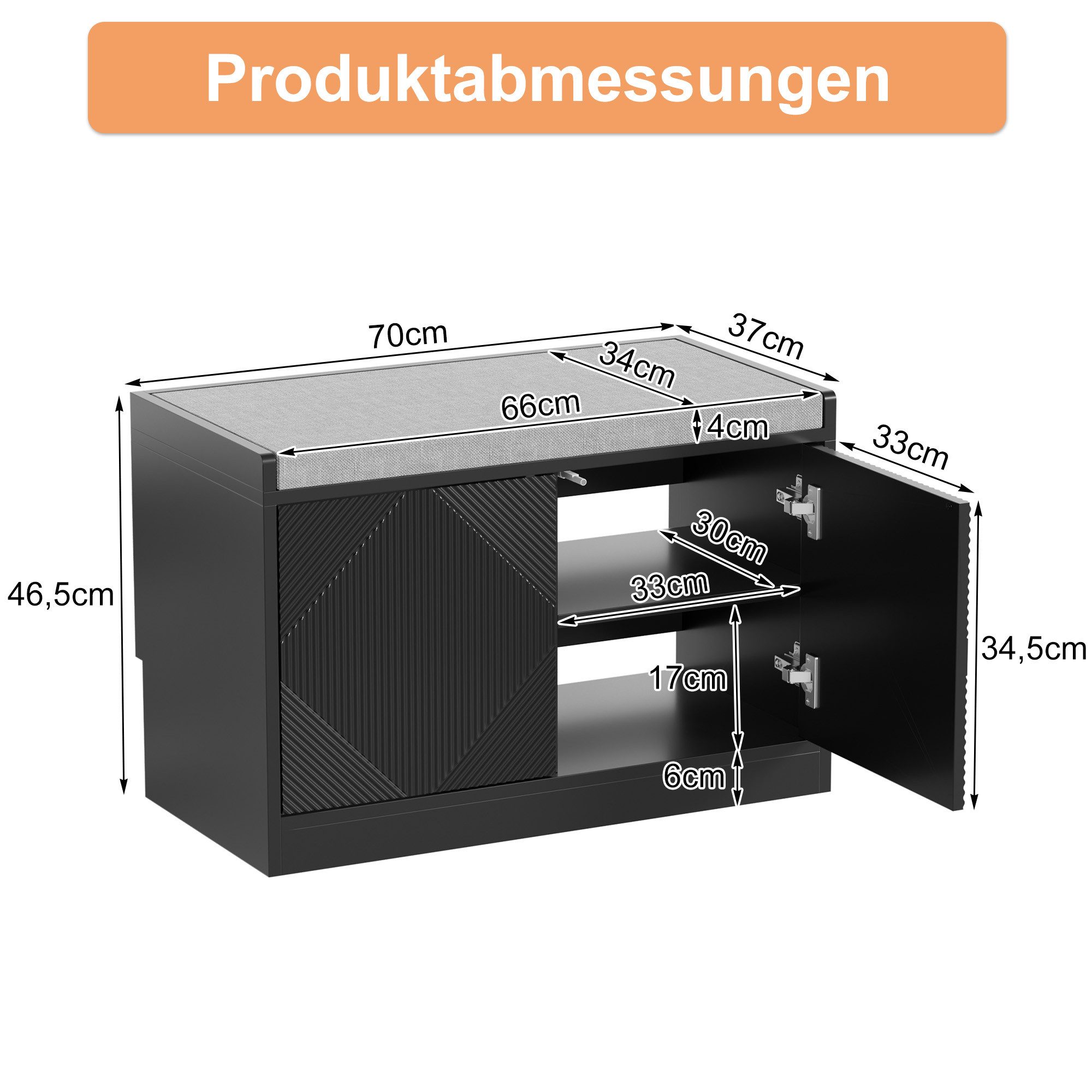 UEV Sitzbank Schuhbank mit Stauraum & Sitzkisssen (Schuhschrank für Wohnzimmer Schlafzimmer Flur, Sitzbank mit Klappe, Moka/Weiß/Schwarz), Schuhregal Schuhkommode für Wohnzimmer Schlafzimmer Flur