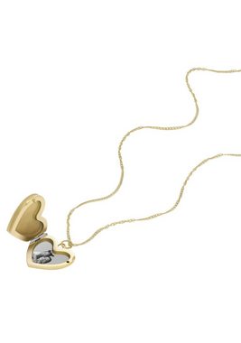 Fossil Kette mit Anhänger Schmuck Geschenk Halskette Medaillon Herz Glitzerstein, mit Zirkonia (synth) - mit Perlmutt