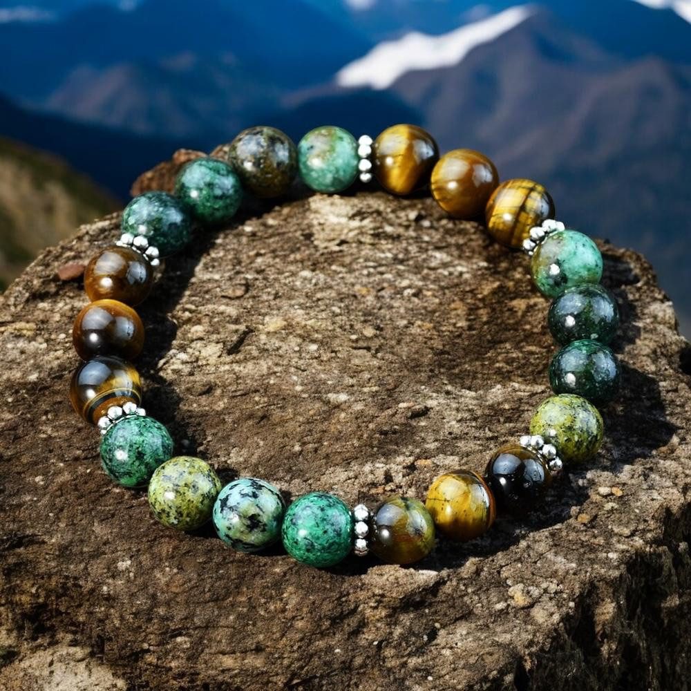 Eden Stone Armband Schwarzer Stein & Türkis Jaspis Tigerauge Armband Stretch, Handgemacht (1-tlg), Edelstein