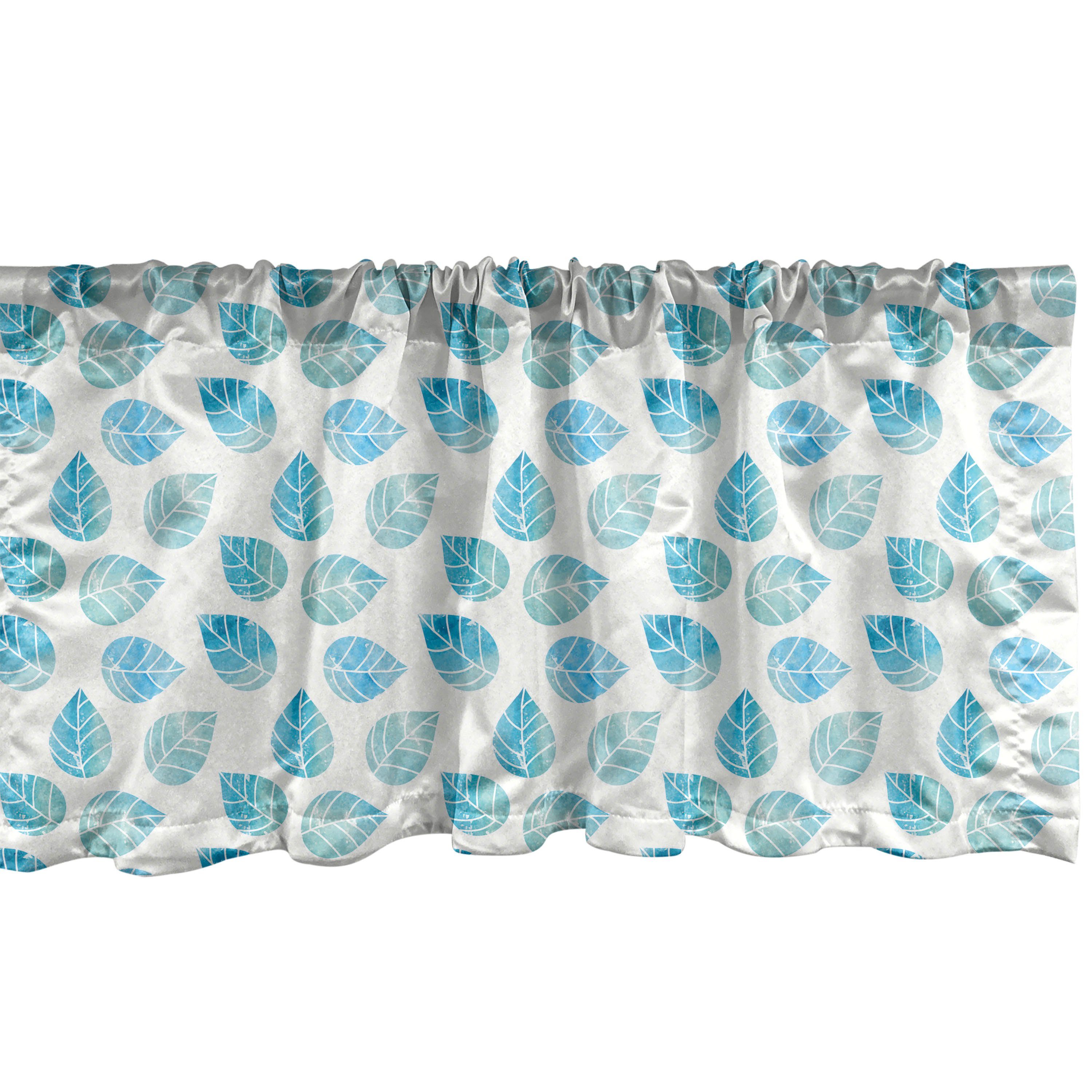 Scheibengardine Vorhang Volant für Küche Schlafzimmer Dekor mit Stangentasche, Abakuhaus, Microfaser, Aquarell Gefallen Blaue Blätter