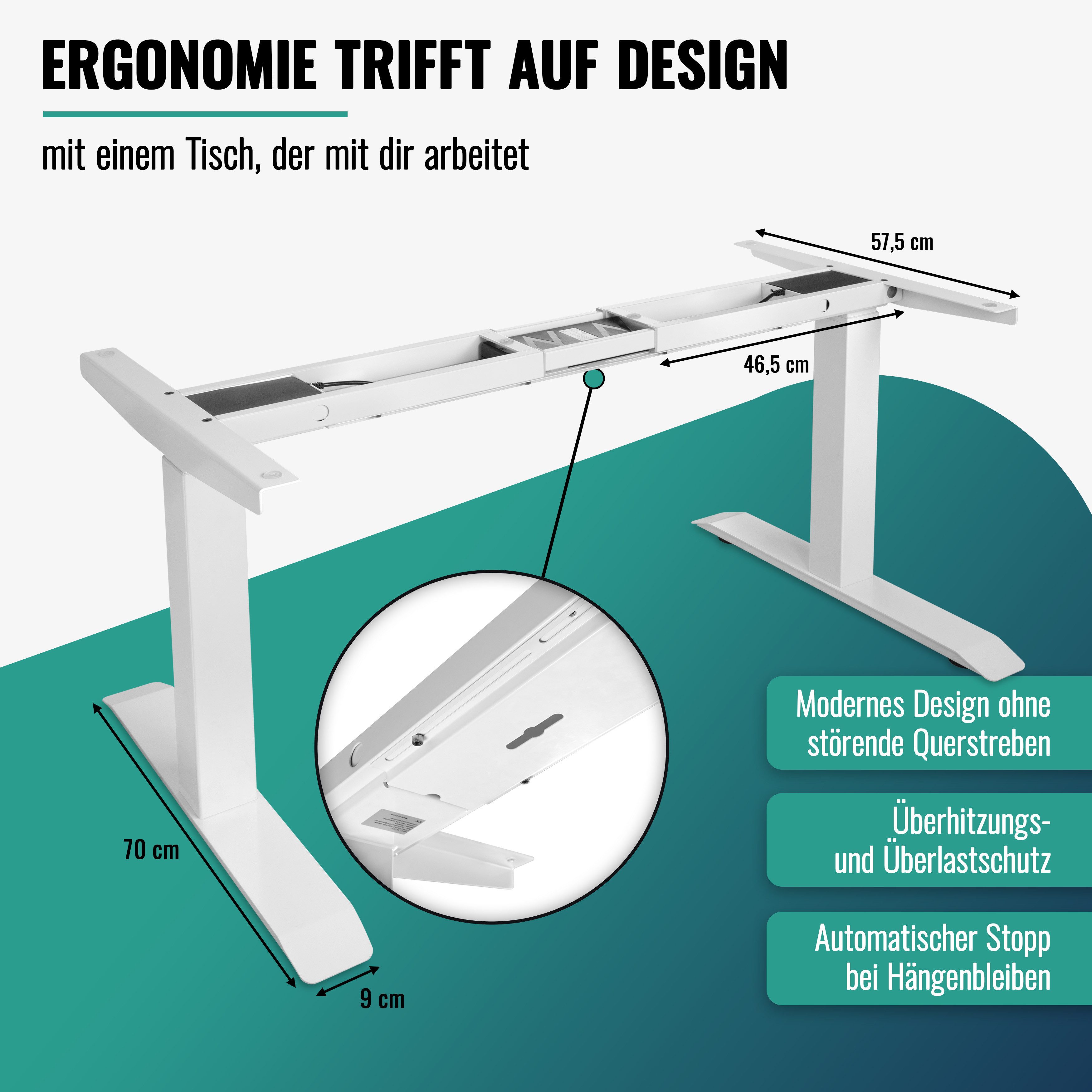 Poppstar Schreibtisch Sitz-Steh-Schreibtischgestell Dual-Motor-System (Elektrisch höhenverstellbares Schreibtisch-Gestell), mit Soft-Start/-Stop, Kollisionsschutz & 2 speicherbaren Tischhöhen