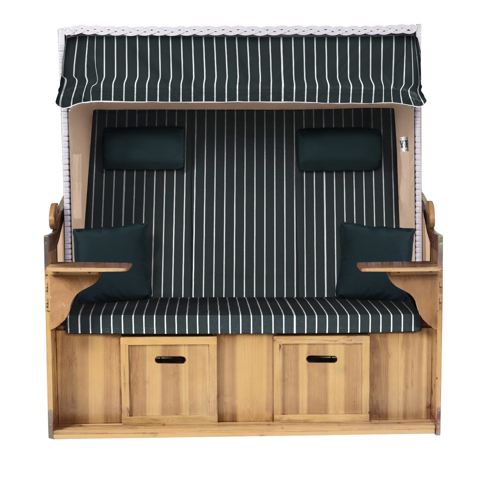 Strandkorb Hanse Strandkorb Strandkorb Ostsee XXL 2,5-Sitzer Volllieger Beige Grün, BxTxH: 150x80x160 cm, Ostsee XXL Volllieger, Ostsee 2,5-Sitzer Modell 2025, Stabiles Wacholder mit handgefertigtem Polyrattangeflecht