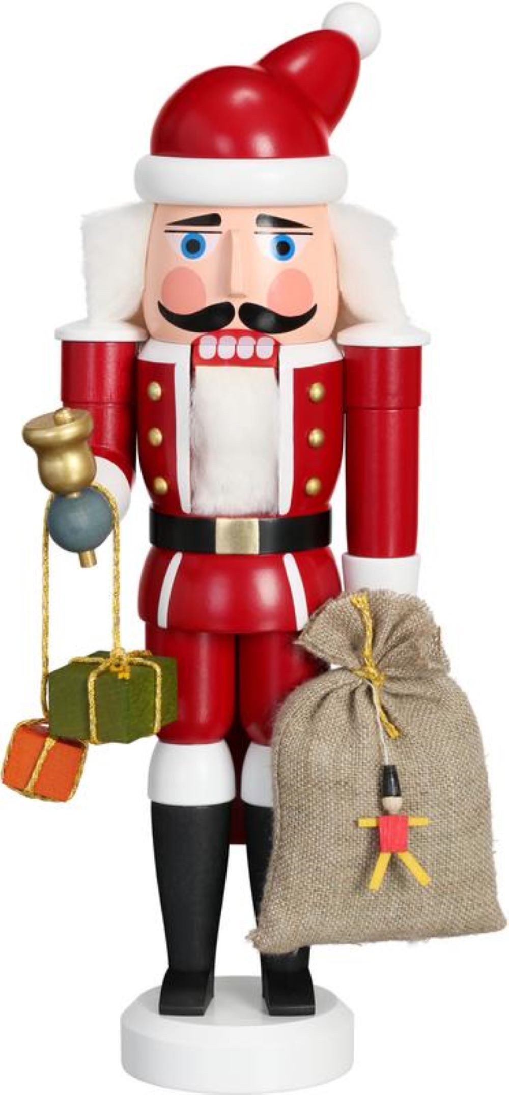 Nussknacker Weihnachtsmann, 28 cm mit Sack und Glocke - wunderschön