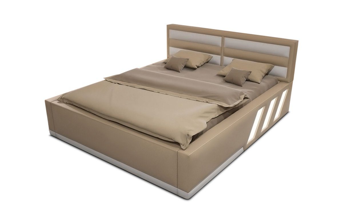 Beleuchtung, mit LED Beleuchtung weiß Bett Kunstleder LED Boxspringbett Apollonia Komplettbett Matratze, Topper, Sofa - Premium mit sandbeige Dreams mit mit