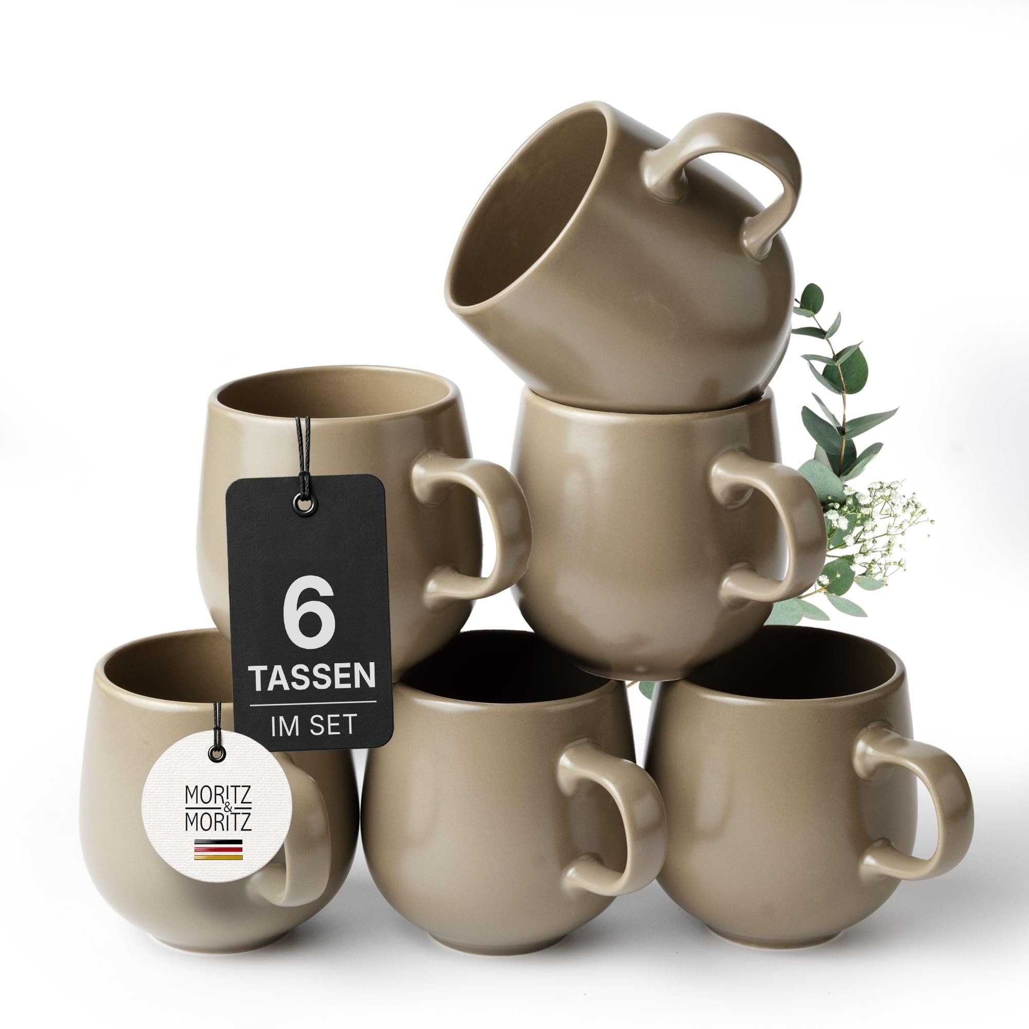 Moritz & Moritz Tasse ALHAMBRA Kaffeebecher Mousse, 6-tlg., Steinzeug, Hochwertiges Steinzeug, Spülmaschinengeeignet