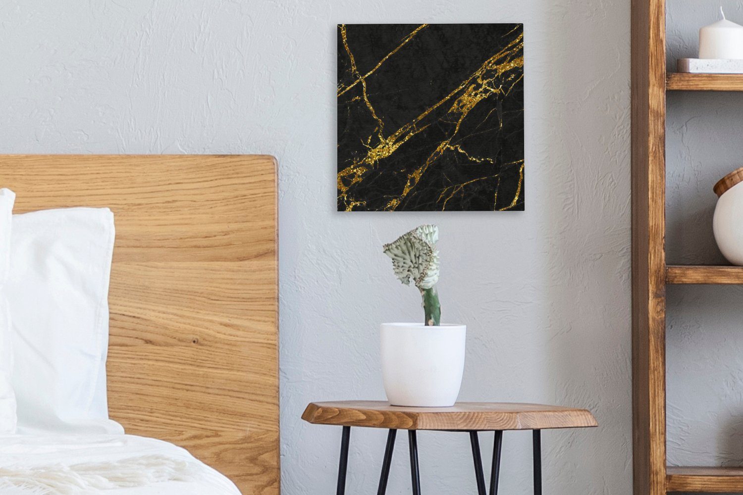 OneMillionCanvasses® Leinwandbild Marmor - Leinwand - für Bilder Schlafzimmer St), Wohnzimmer (1 - Hip, Gold Schwarz