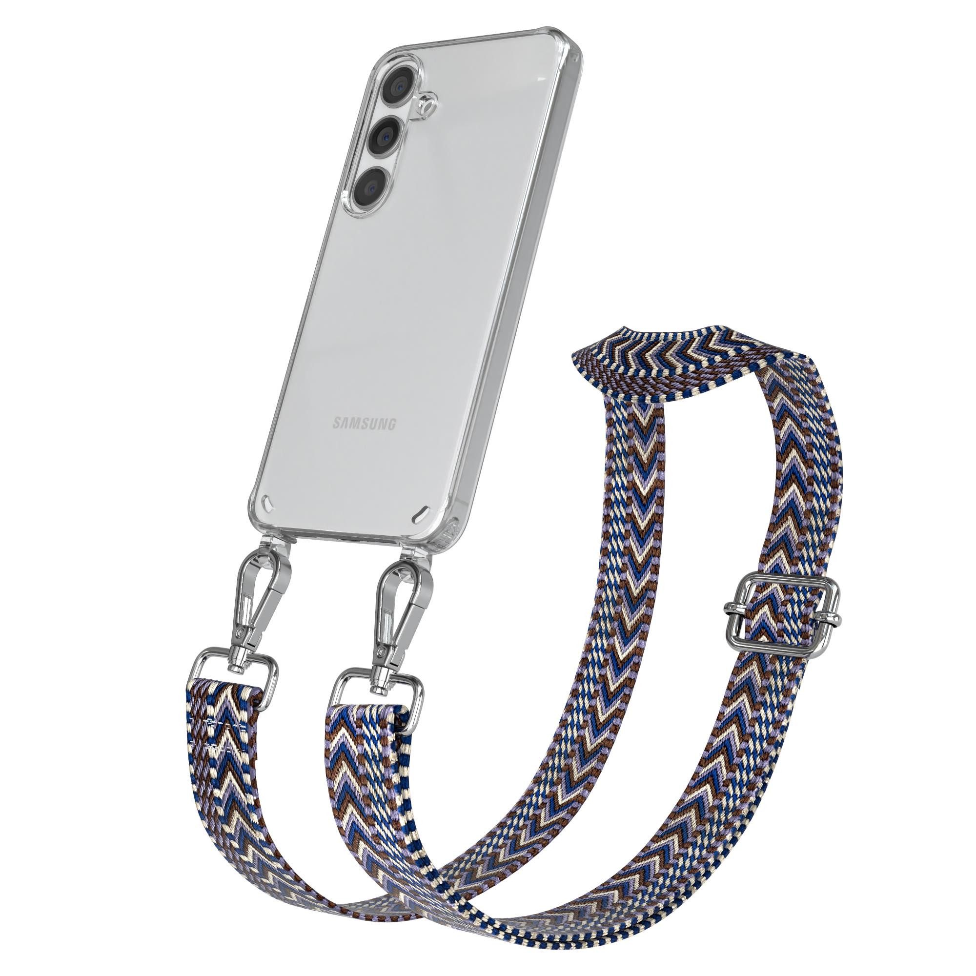 EAZY CASE Handykette Boho Umhängeband für Samsung Galaxy S24 6,2 Zoll, Handyband zum Wechseln geflochtenes Taschenband Festivalbag Boho Blau
