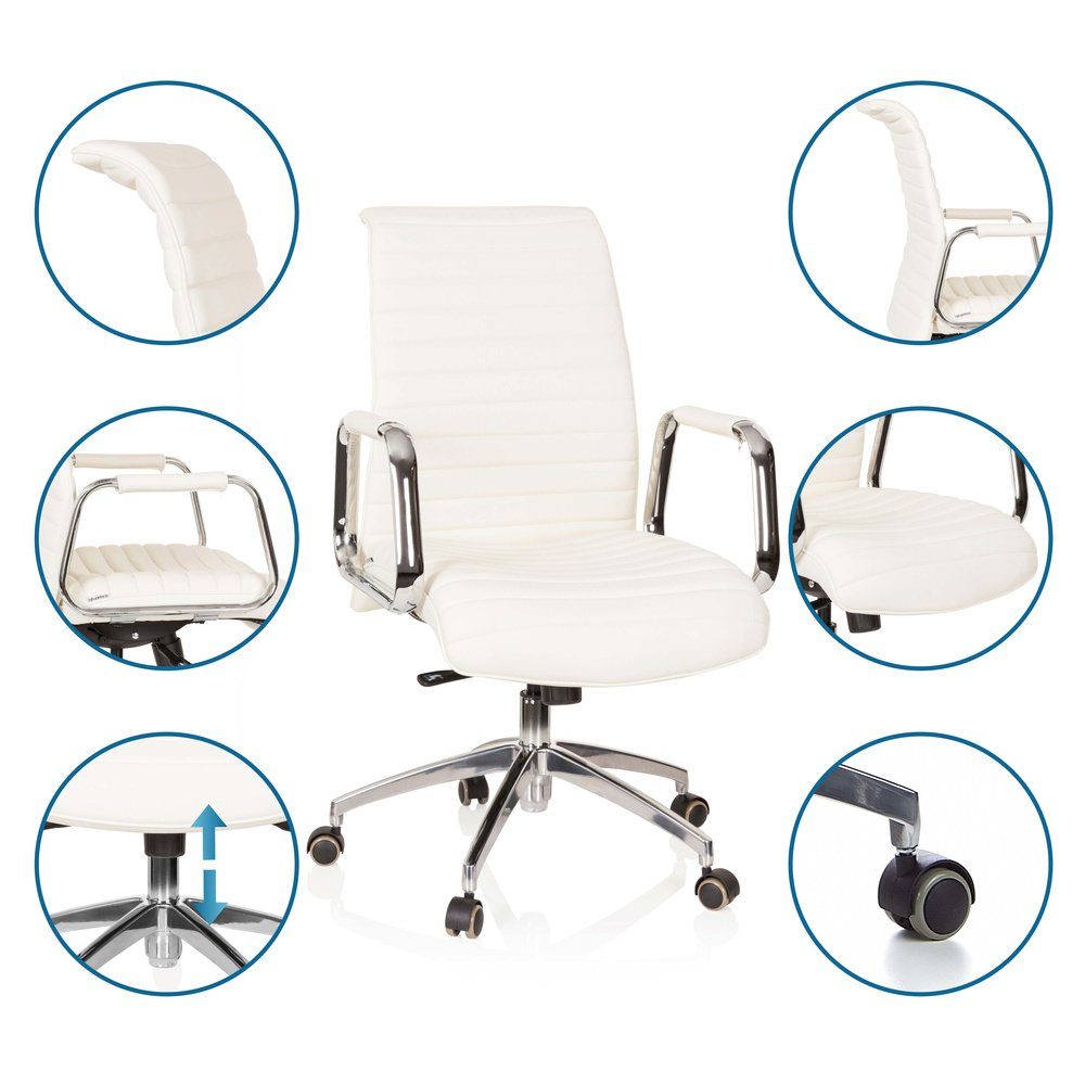 Leder 10 Armlehnen, Drehstuhl mit Bürostuhl ergonomisch ASPERA Chefsessel Profi hjh OFFICE Chefsessel Cremeweiß