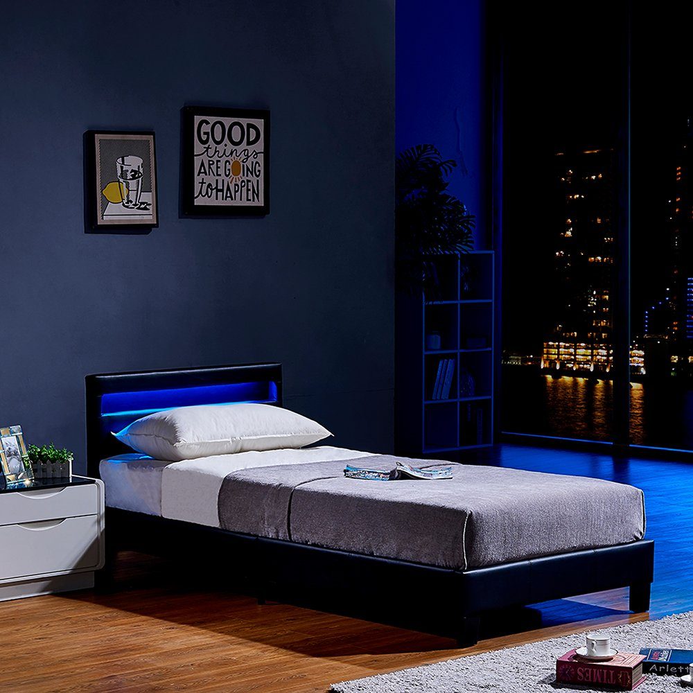 oder 2-tlg., schwarz Lattenrost), mit Kopfteil,Variante extra Matratze Bett großes ASTRO und Bett DELUXE LED HOME (Set, gepolstertes Bett ohne