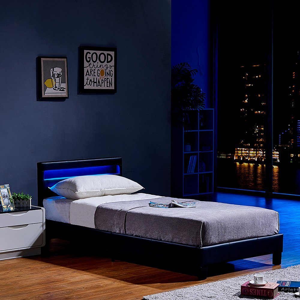 HOME DELUXE Bett LED Bett ASTRO (Set, 2-tlg., Bett und Lattenrost), extra großes gepolstertes Kopfteil,Variante mit oder ohne Matratze