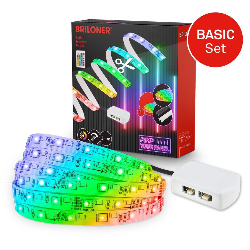 Briloner Leuchten LED Deckenleuchte 8022252, Dimmfunktion, LED fest integriert, 2700K - Extra-Warmweiß, LED Strip 2,6m Weiß 24V Zubehör Akustikpaneele Wohnzimmer Flur