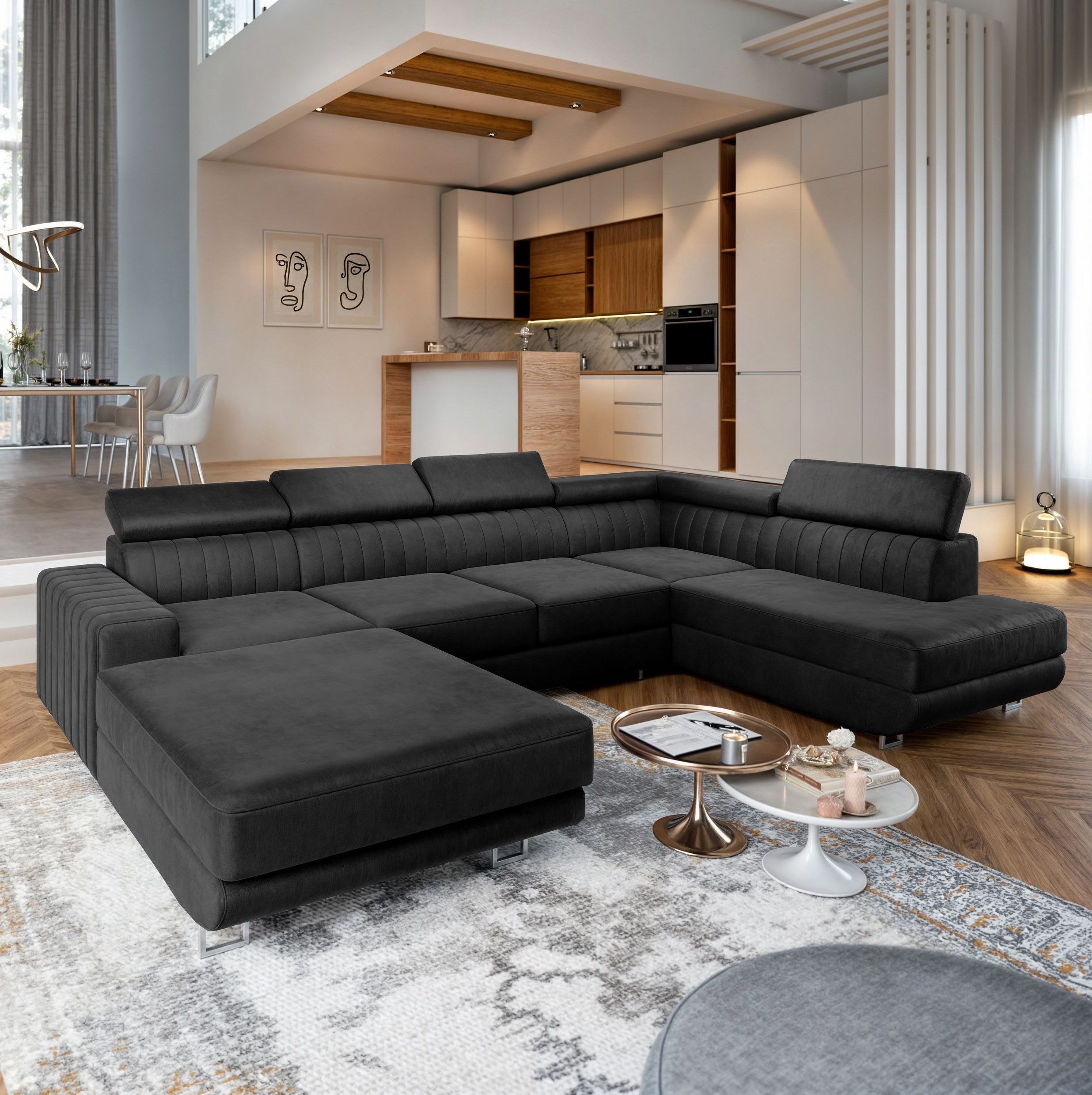 Masseno Ecksofa SIENA mit Schlaffunktion U-Form, Sofa mit Bettkasten günstig online kaufen