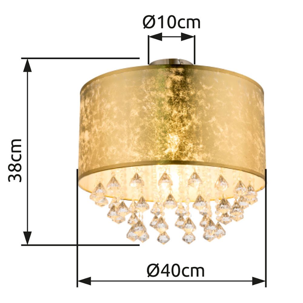 GLOBO LIGHTING Deckenleuchte, Leuchtmittel nicht inklusive, Deckenlampe Deckenleuchte Kronleuchter Kristalllampe Blattgold Textil