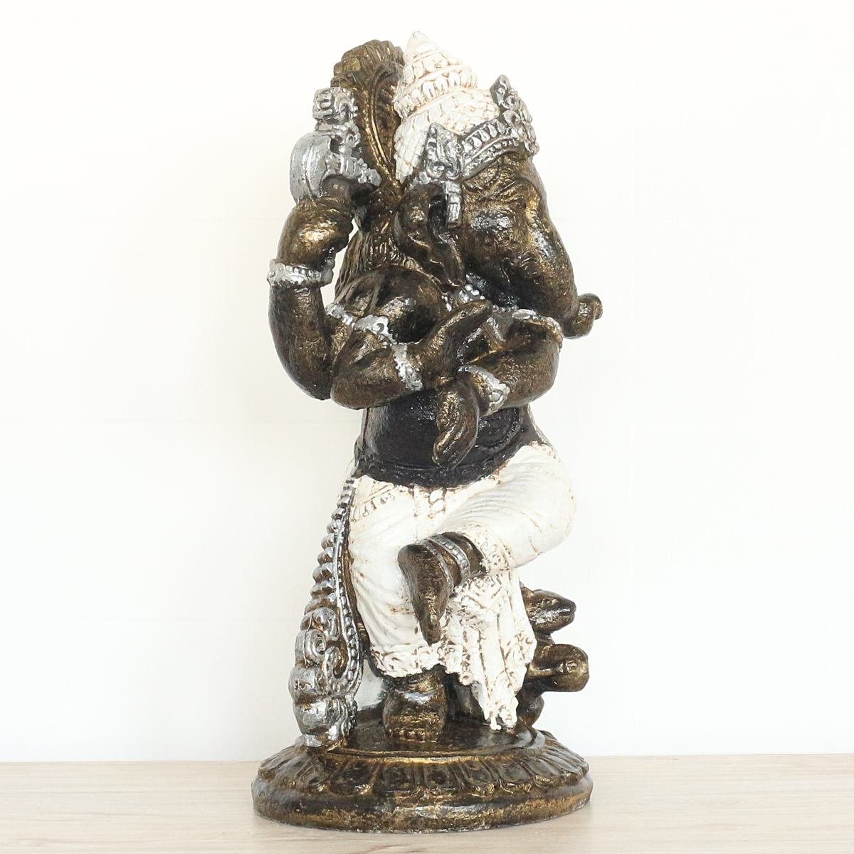 Oriental Galerie Dekofigur Figur Ganesha Weiß Handarbeit Ursprungsland (1 Gold im traditionelle Resin Herstellung St), stehend cm 52 Elefant in