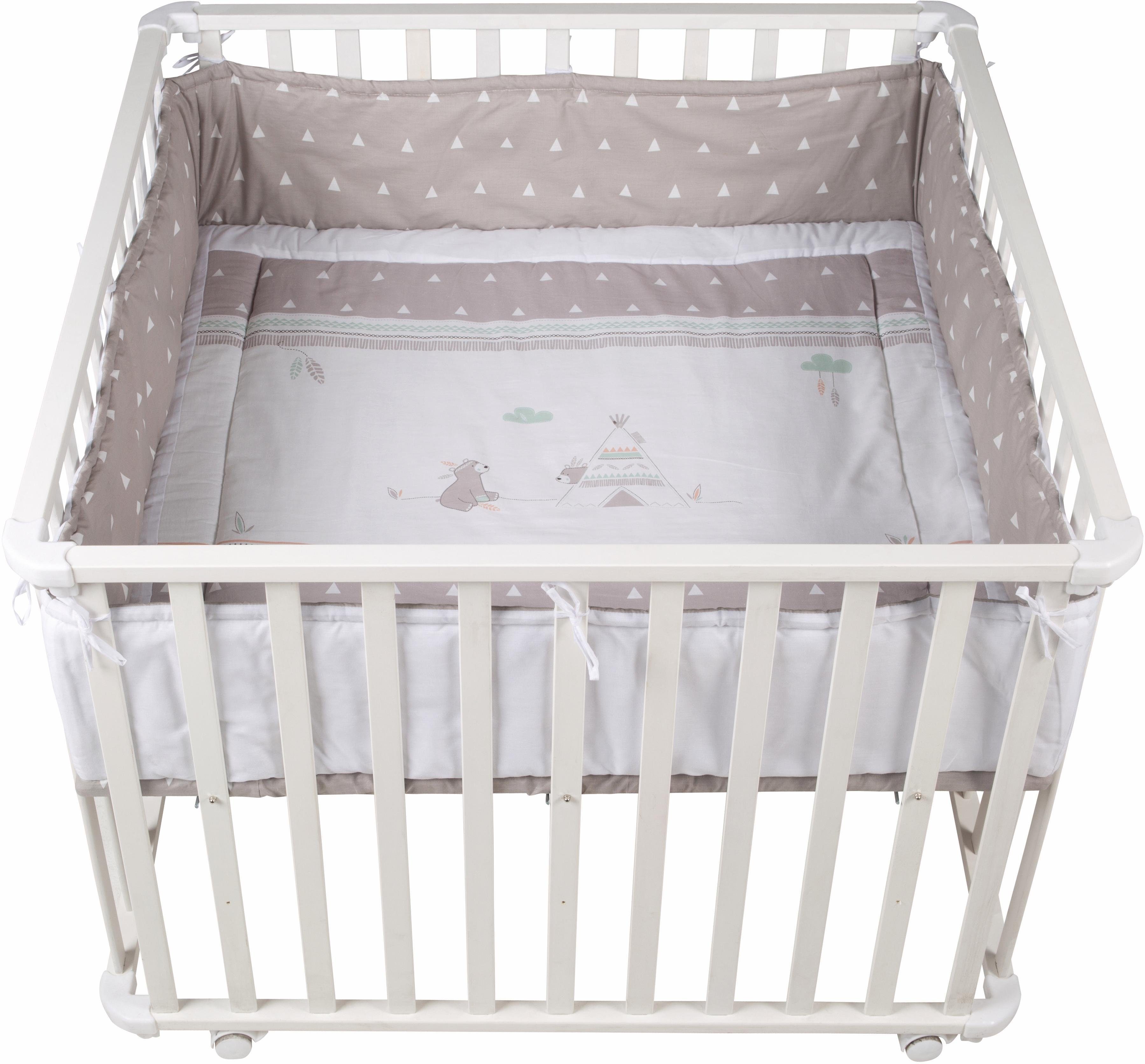 roba® Laufgitter Indibär, 100x100 cm, mit Stoffeinlage und Nestchen günstig online kaufen