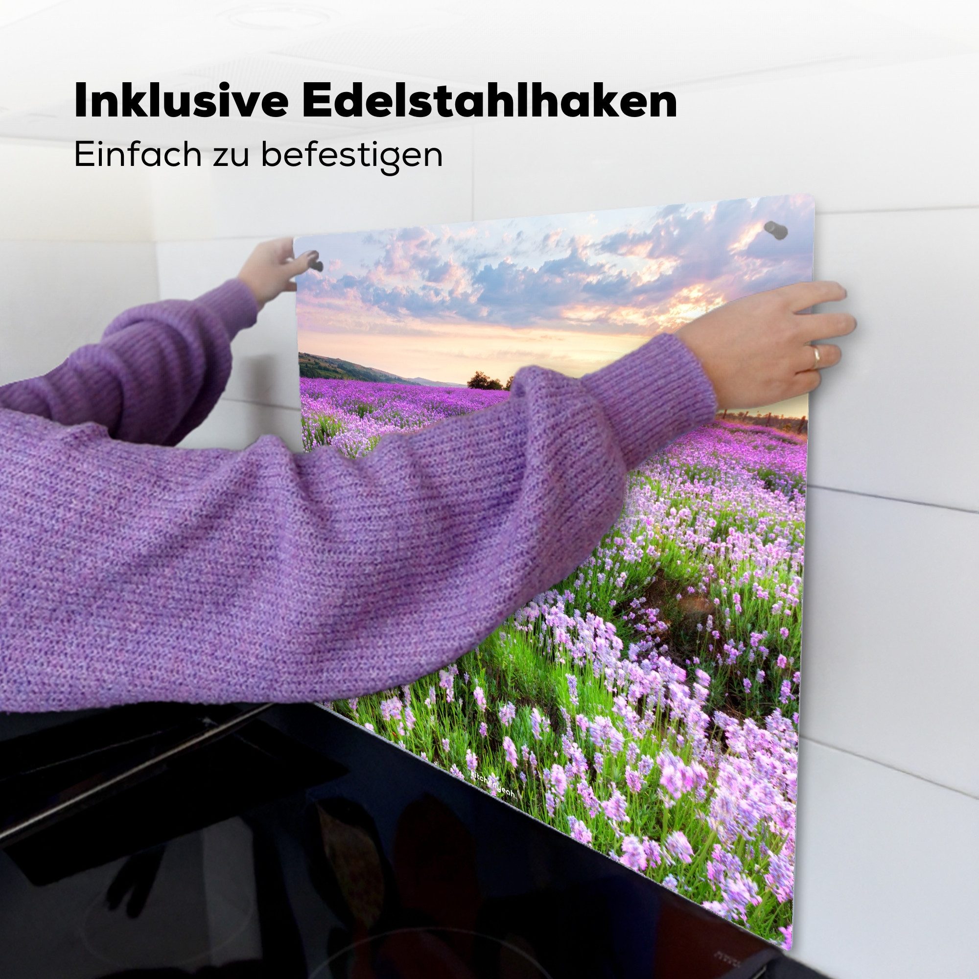 KitchenYeah Küchenrückwand Lavendel - Blumen - Lila - Blumenfeld, (1-tlg), Küche Herdabdeckung Ceranfeld Induktionsfeld Spritzschutz, 65x50 cm – Bild 5 von 5