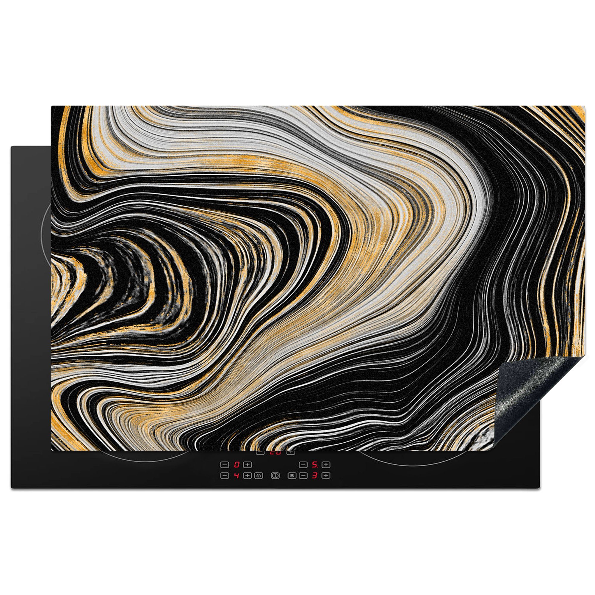 MuchoWow Herdblende-/Abdeckplatte Marmor - Gold - Grau, Vinyl, (1 tlg), 81x52 cm, Induktionskochfeld Schutz für die küche, Ceranfeldabdeckung | Herdabdeckplatten