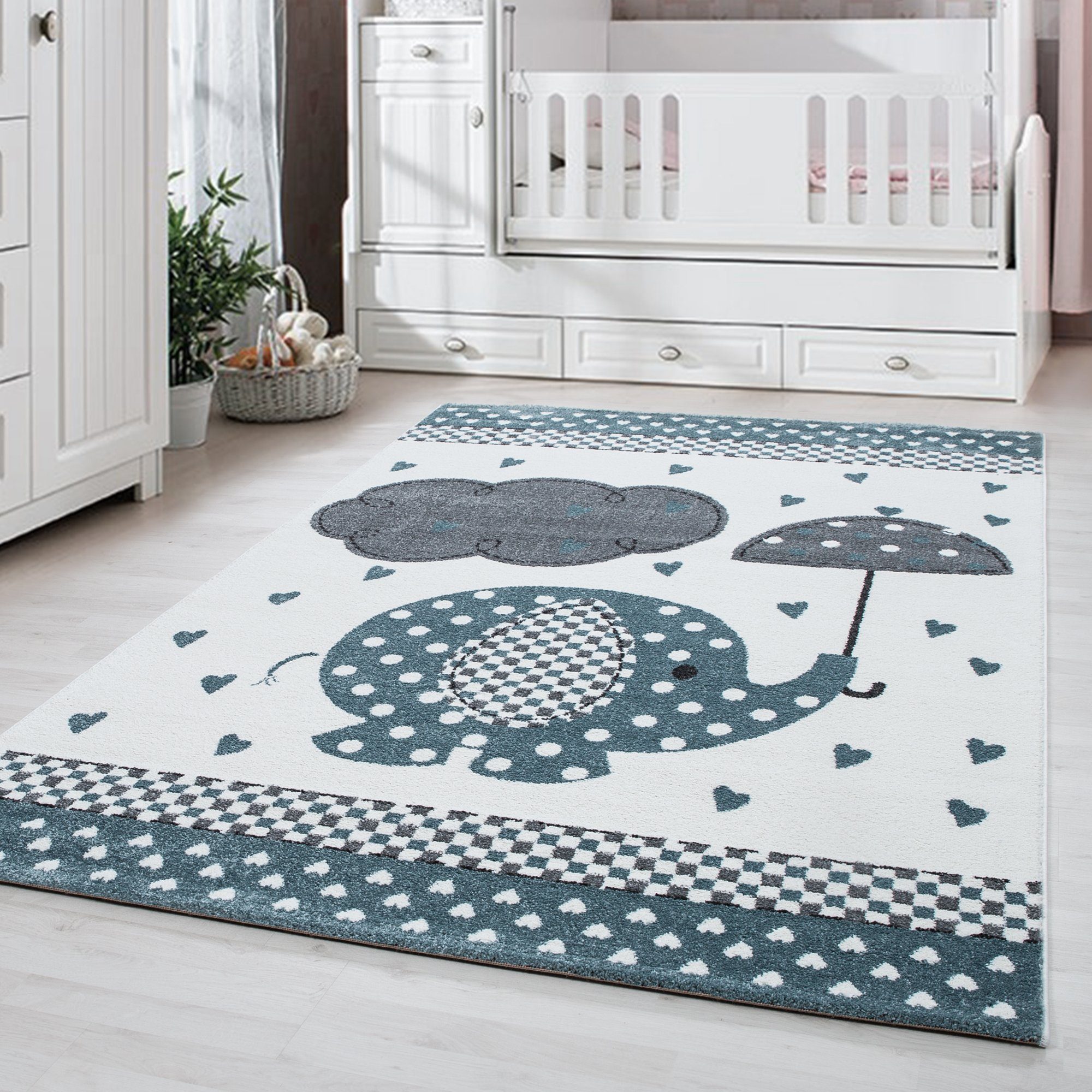Kinderteppich Elefant-Design, Carpetsale24, Rechteckig, Höhe: 11 mm, Kinderteppich Elefant-Design Baby Teppich Kinderzimmer Pflegeleicht | Kurzflor-Teppiche