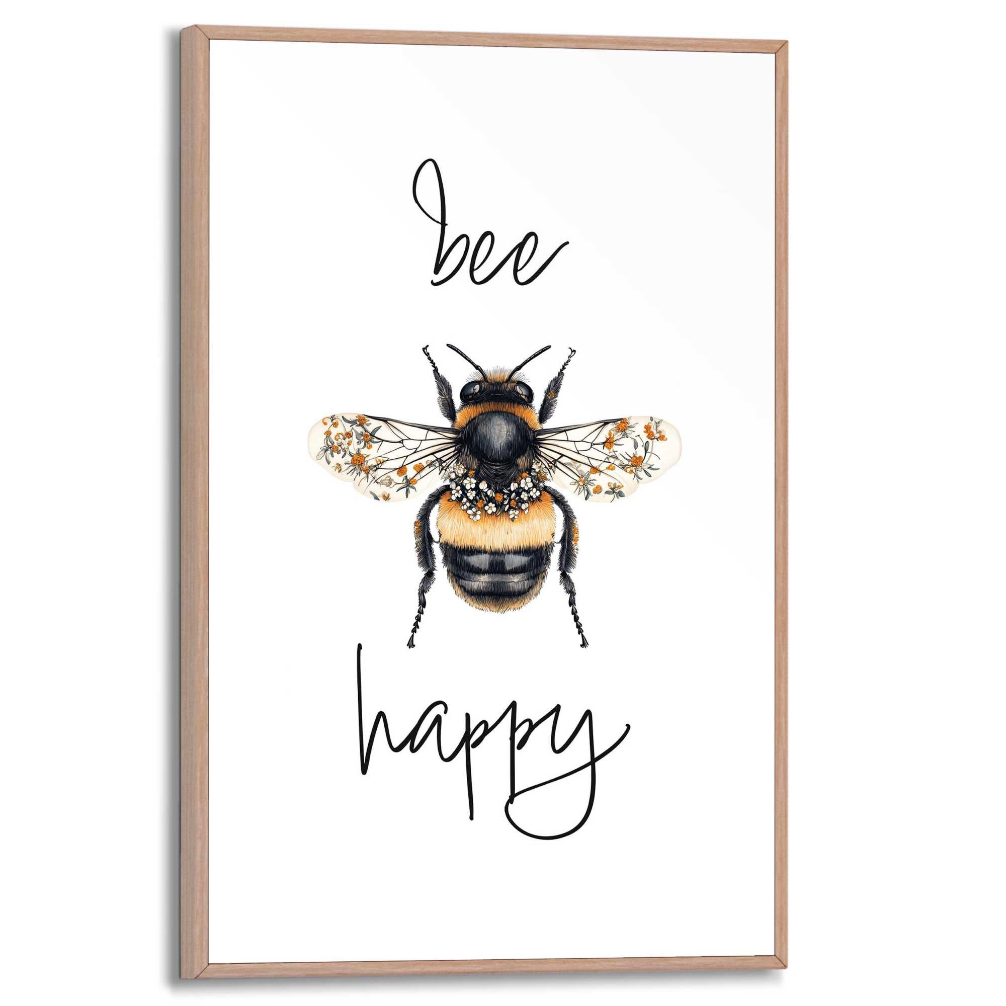 Reinders! Poster Bee Happy, Küche - Gelb - MDF - Tiere - 20x30 cm günstig online kaufen