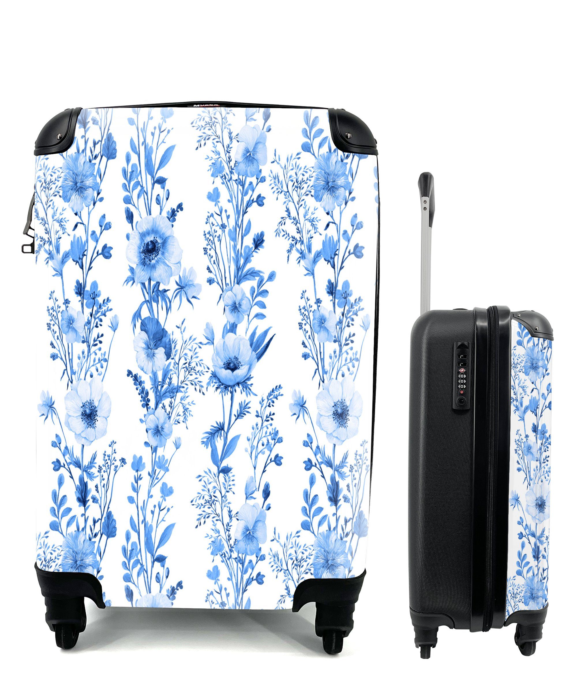 MuchoWow Handgepäckkoffer Blumen - Anemone - Blau - Muster, 4 Rollen, Reisetasche mit rollen, Handgepäck für Ferien, Trolley, Reisekoffer