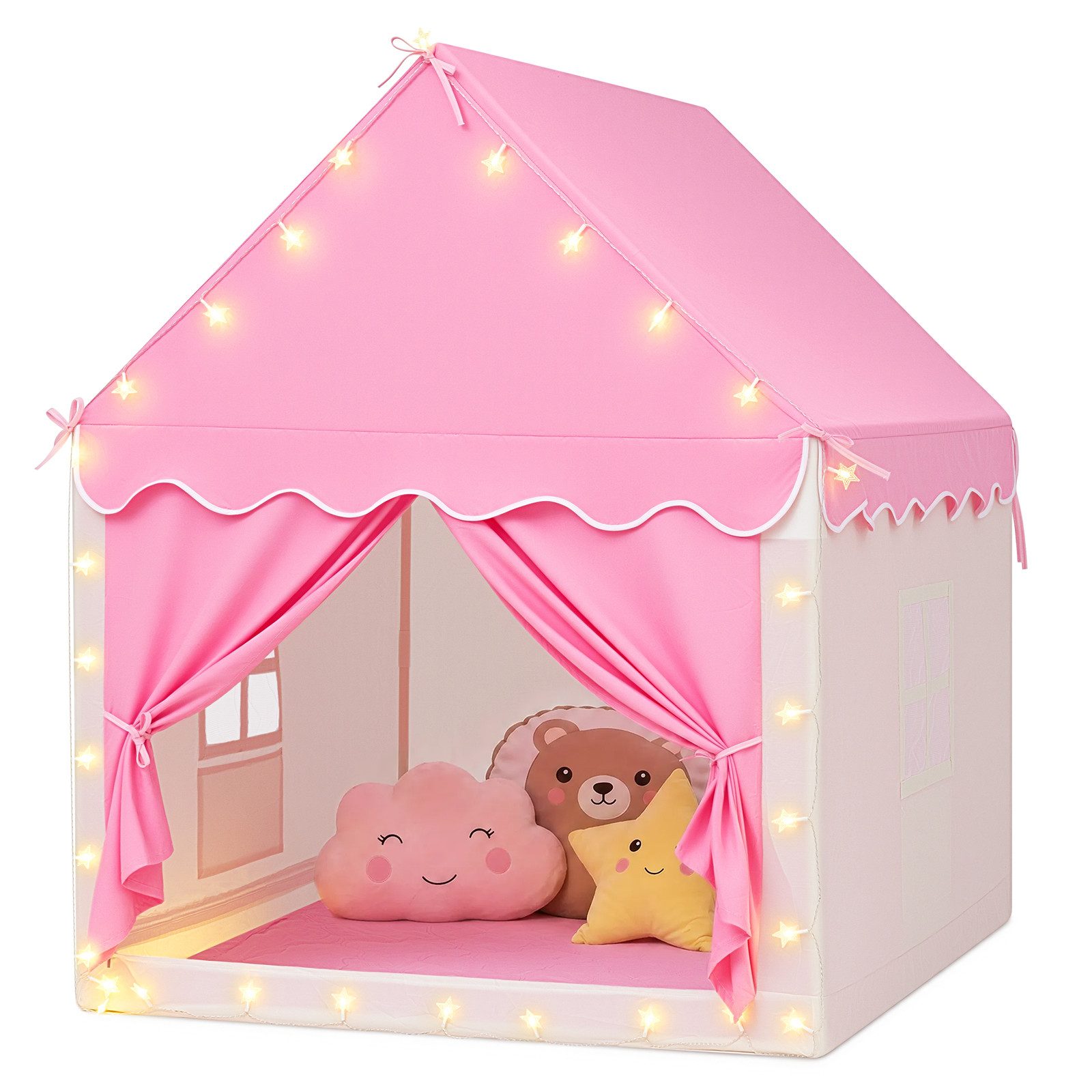 Insma Spielzelt 2 IN 1 Prinzessin Kinderzelt mit Spielmatte & 6m LED-Sternenlichtern Kinder Spielhaus mit Tragetasche 101x118x128cm, Indoor & Outdoor