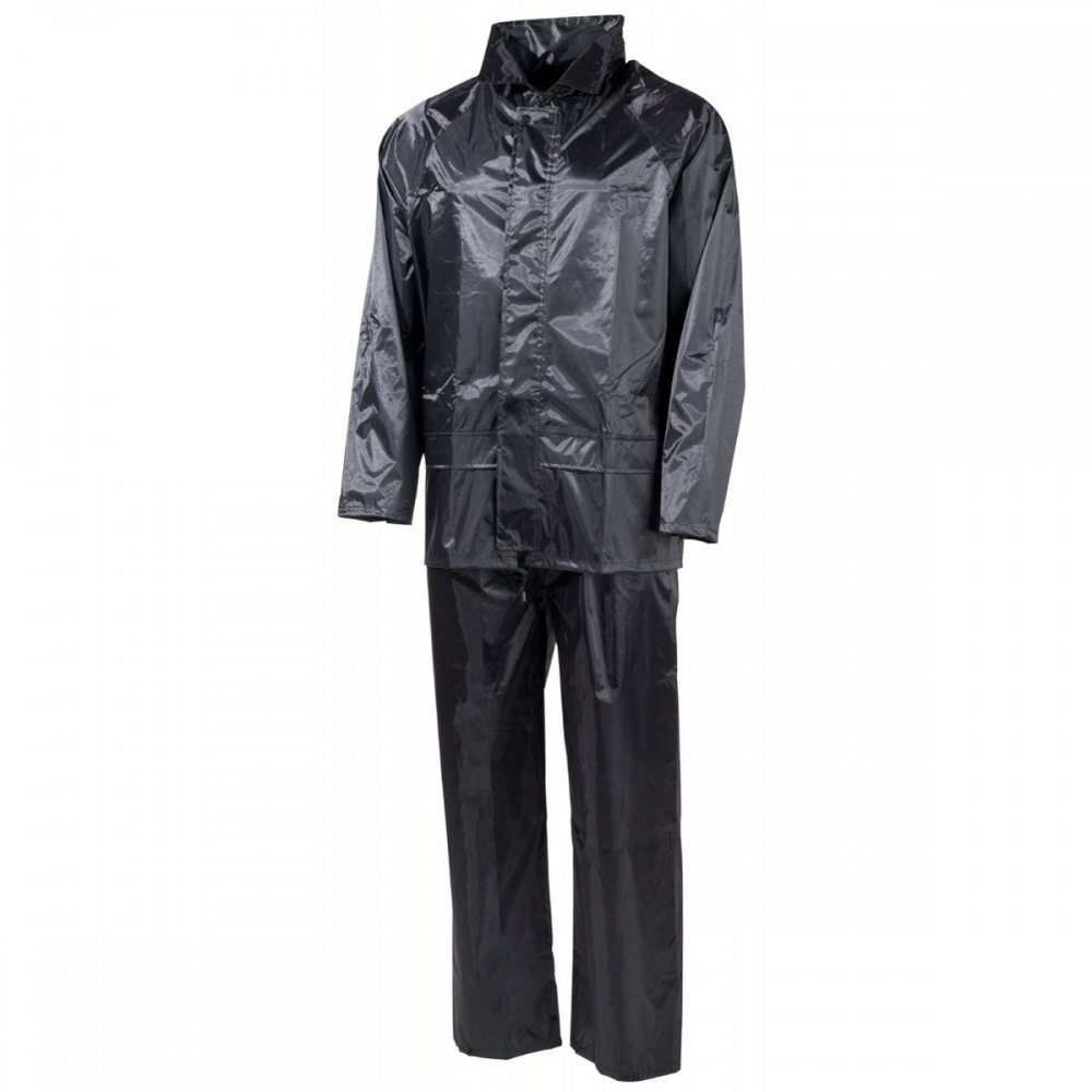 MFH Regenmantel Regenanzug, Polyester, schwarz - XL mit Kapuze