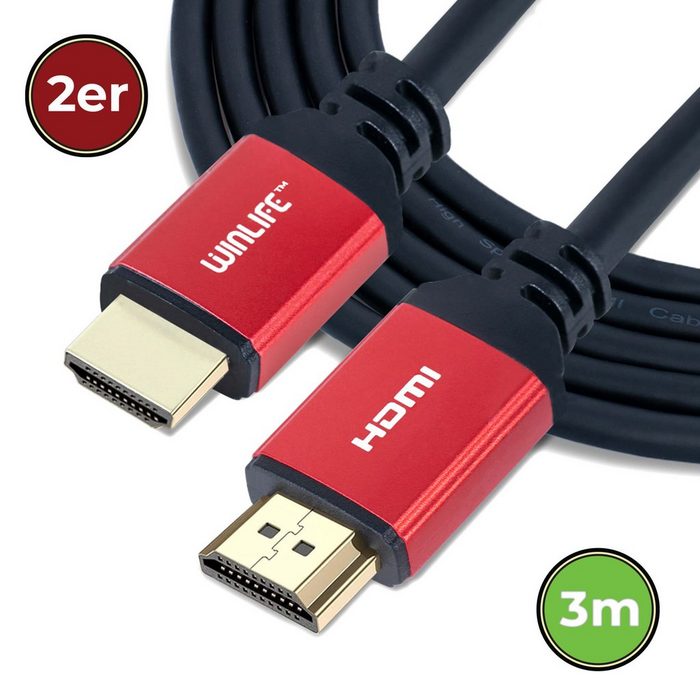 WINLIFE 2x HDMI Kabel 3m Set 4K Ultra HD High Speed kabel HDMI-Kabel HDMI Typ A HDMI Typ A Stecker HDMI Typ A Stecker