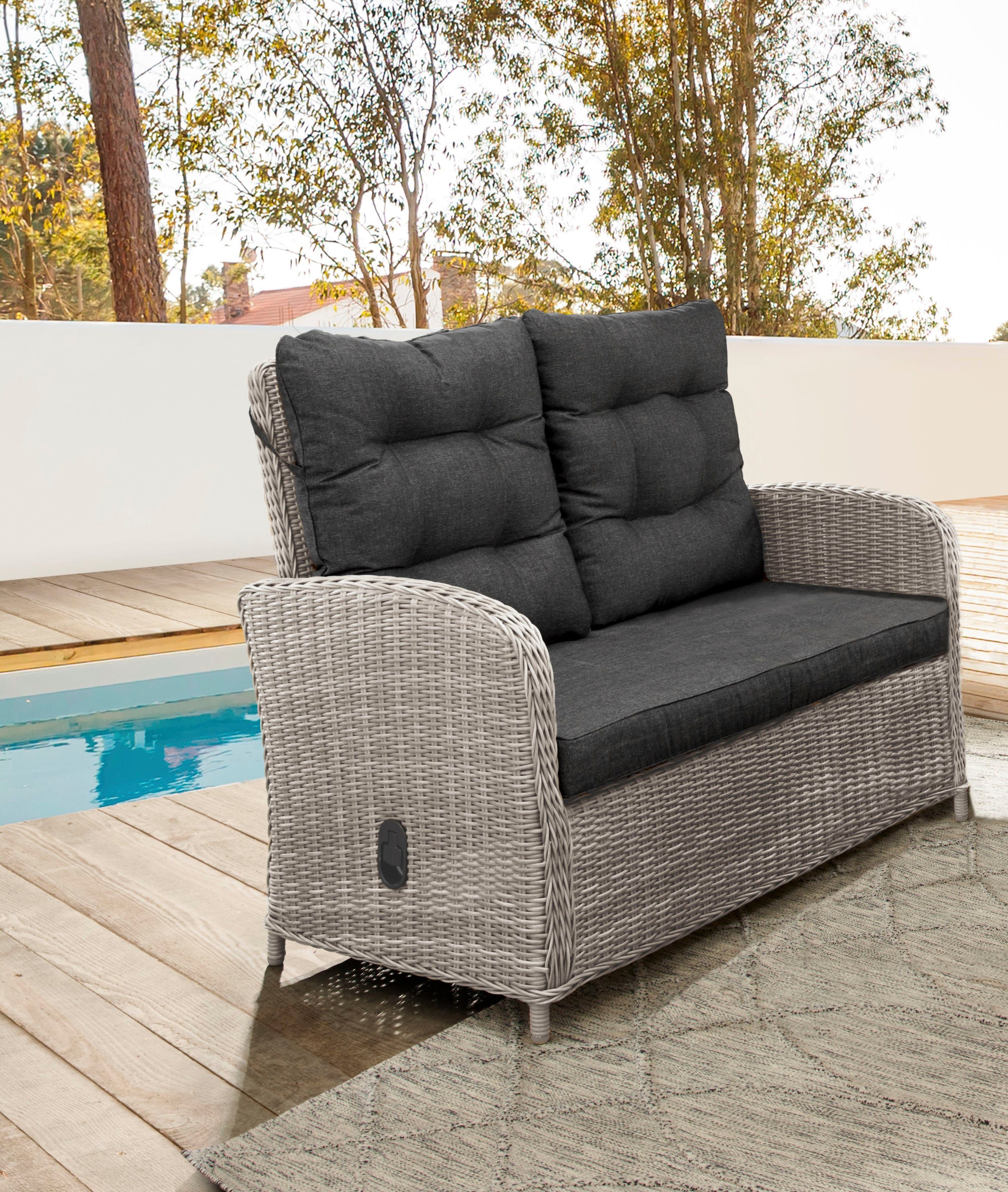 Destiny Loungesofa MERANO II, Aluminium, Polyrattan, 2er Sofa, inkl. Auflagen