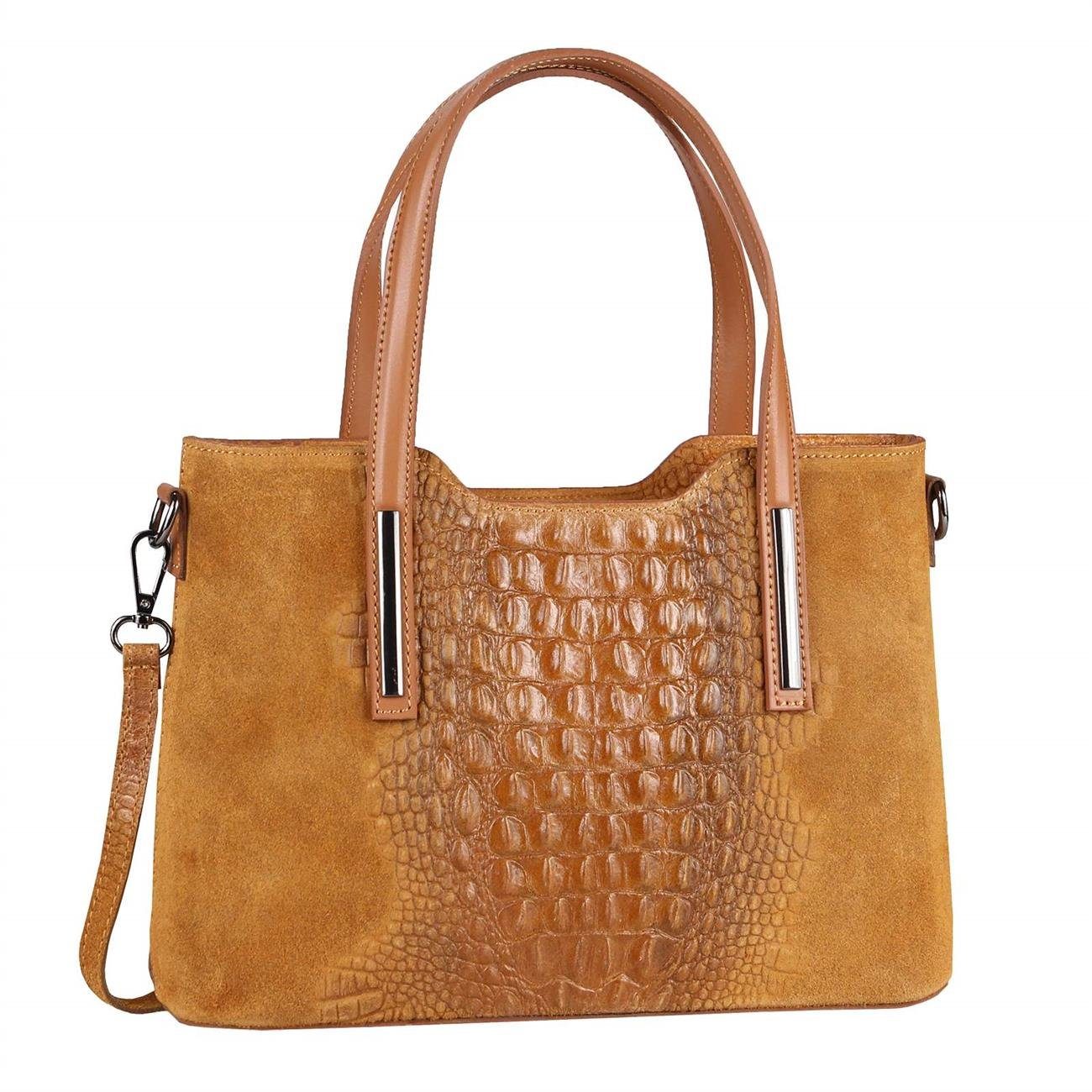 Schultertasche Made in Italy Damen echt Leder Henkeltasche Shopper Lederhandtasche