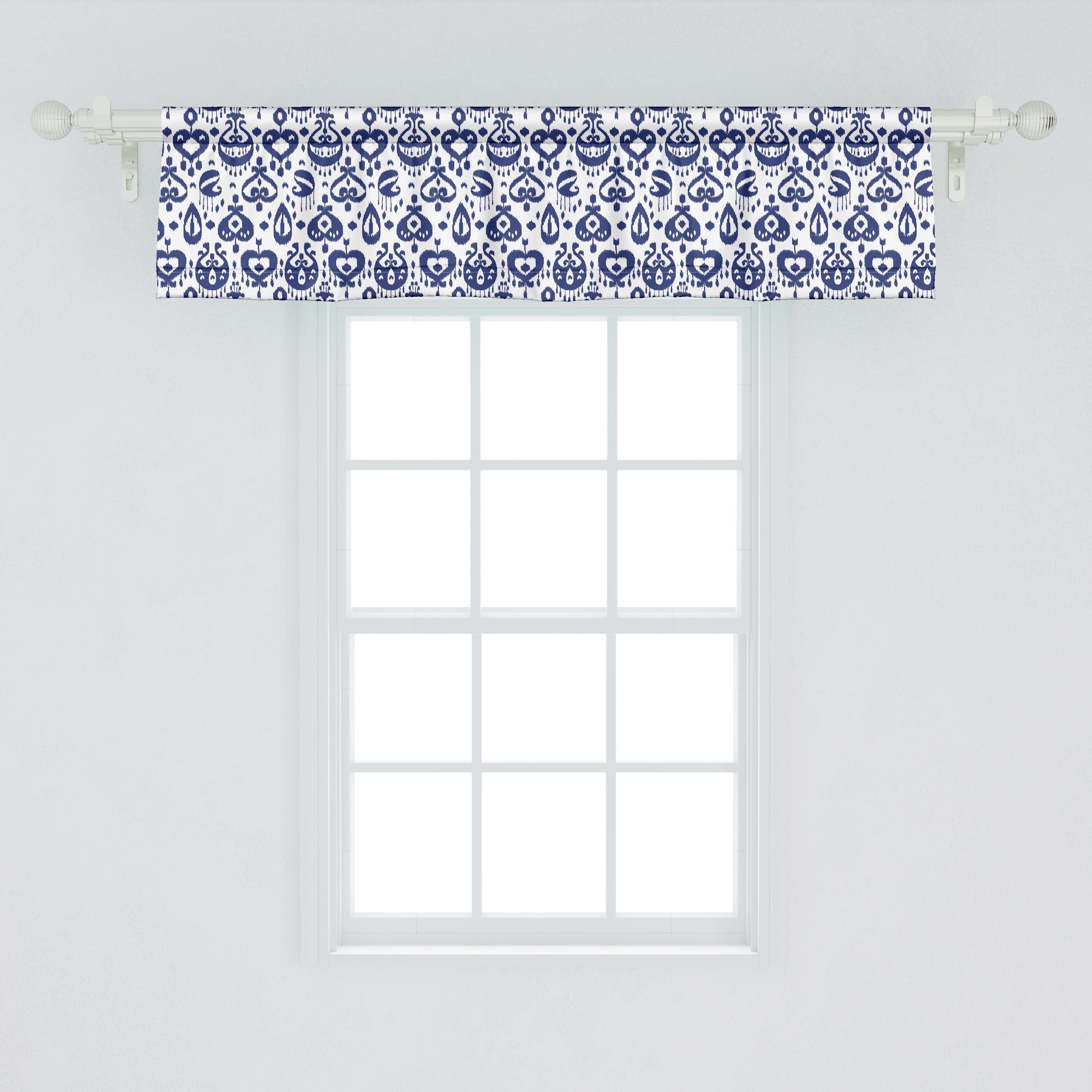 Scheibengardine Vorhang Volant für Vintage Küche Microfaser, Dekor Stangentasche, Schlafzimmer Ikat Abakuhaus, blau mit Navy