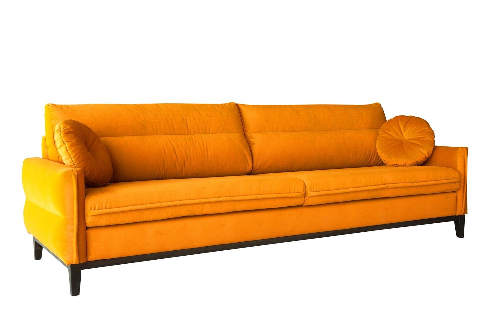 Beautysofa Sofa Belweder, 268 cm breite, Polstercouch für Wohnzimmer, 3-Sitzer Sofa aus Velourstoff, Dreisitzer im skandinavisches Stil Ginger (otusso 15)