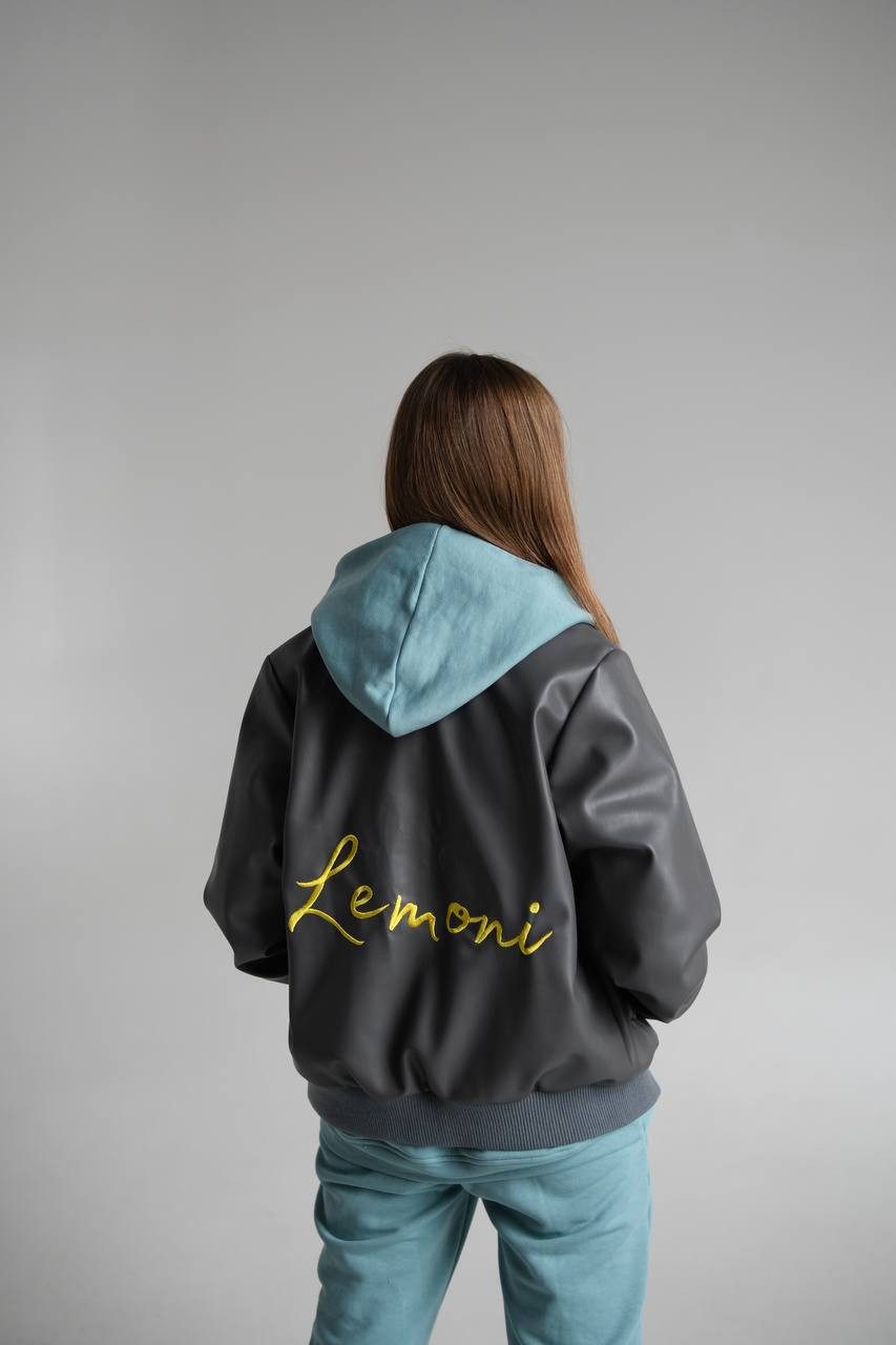 Lederimitatjacke Mädchen Jacke aus Lederimitat mit Lemoni-Stickerei - grau