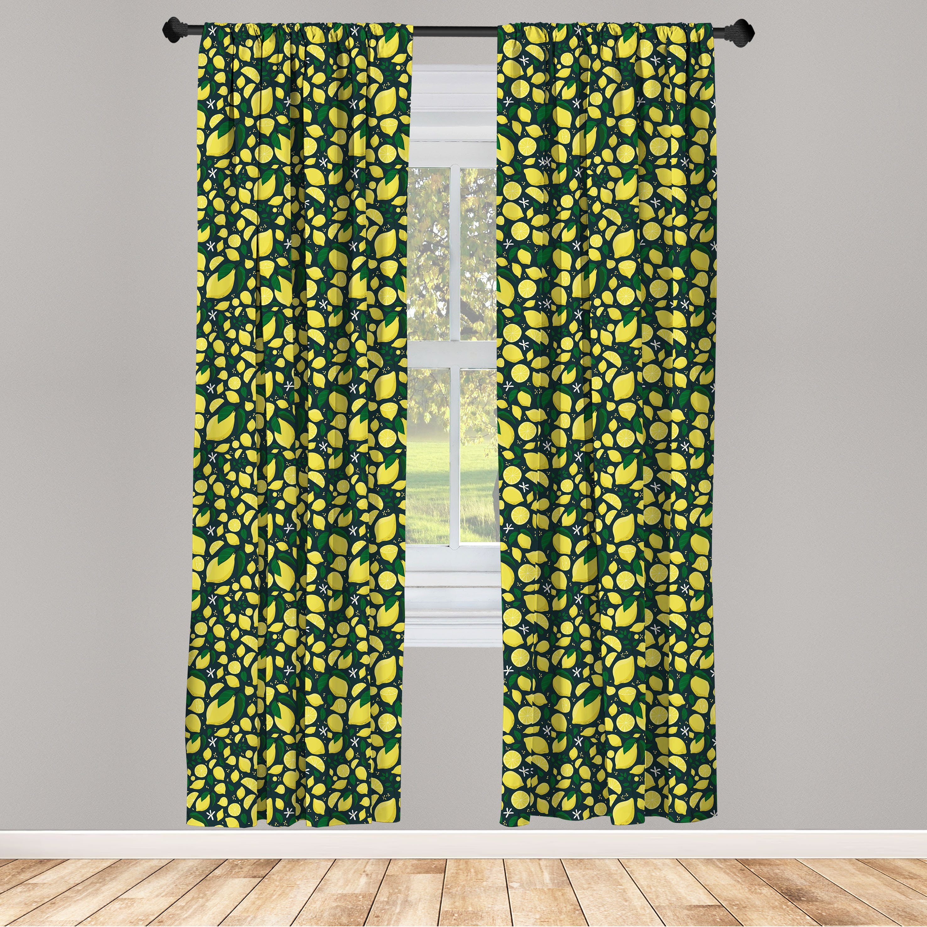 Gardine Vorhang für Wohnzimmer Schlafzimmer Dekor, Abakuhaus, Microfaser, Zitrone Saure Früchte Blätter Blumen