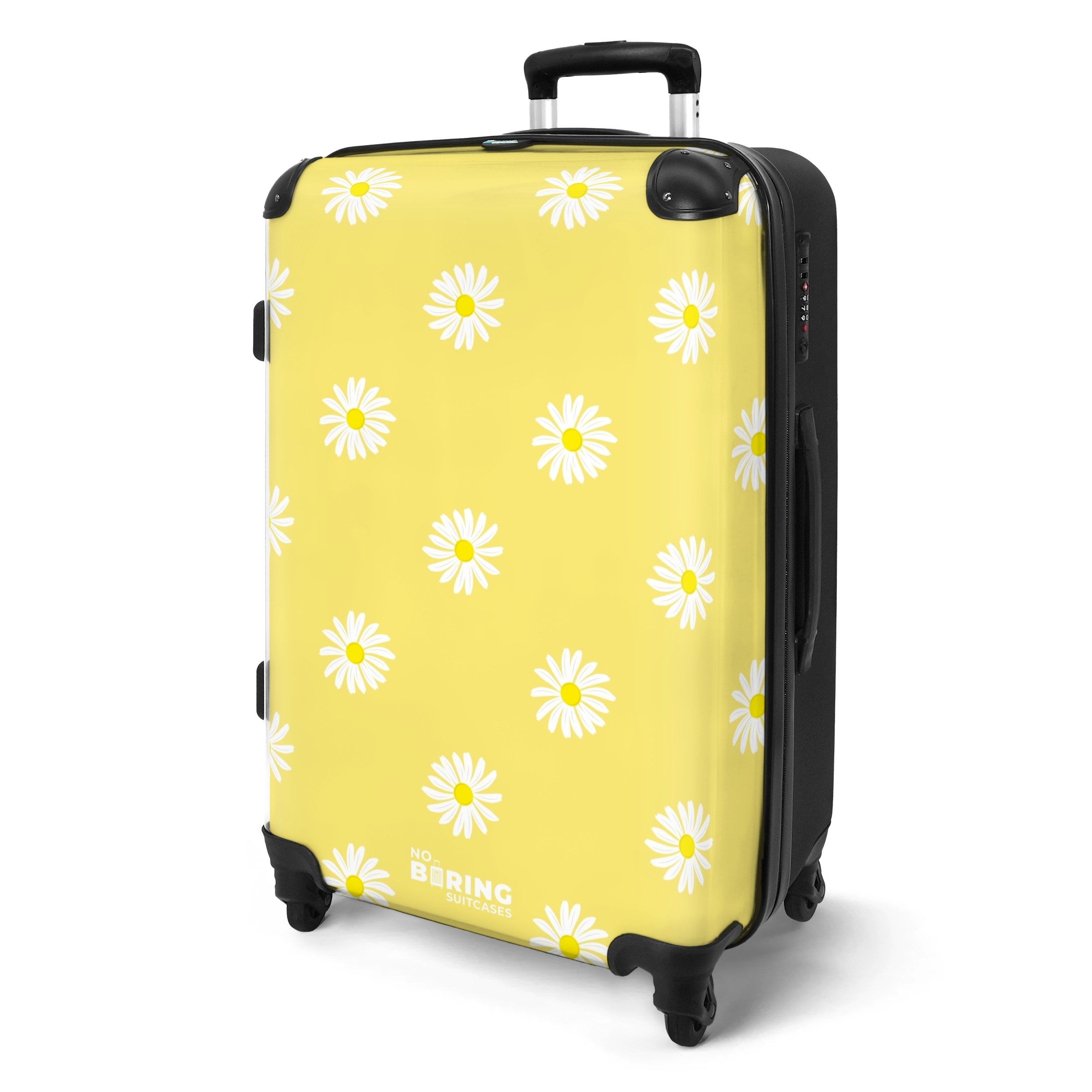 NoBoringSuitcases.com© Hartschalen-Trolley Pastellgelb mit Gänseblümchen 67 günstig online kaufen