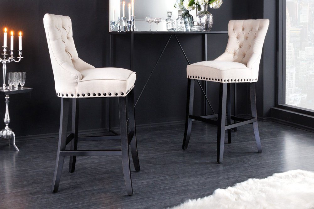riess-ambiente Barhocker CASTLE beige / schwarz (Einzelartikel, 1 St), Esszimmer · Strukturstoff · Holzbeine · Landhausstil