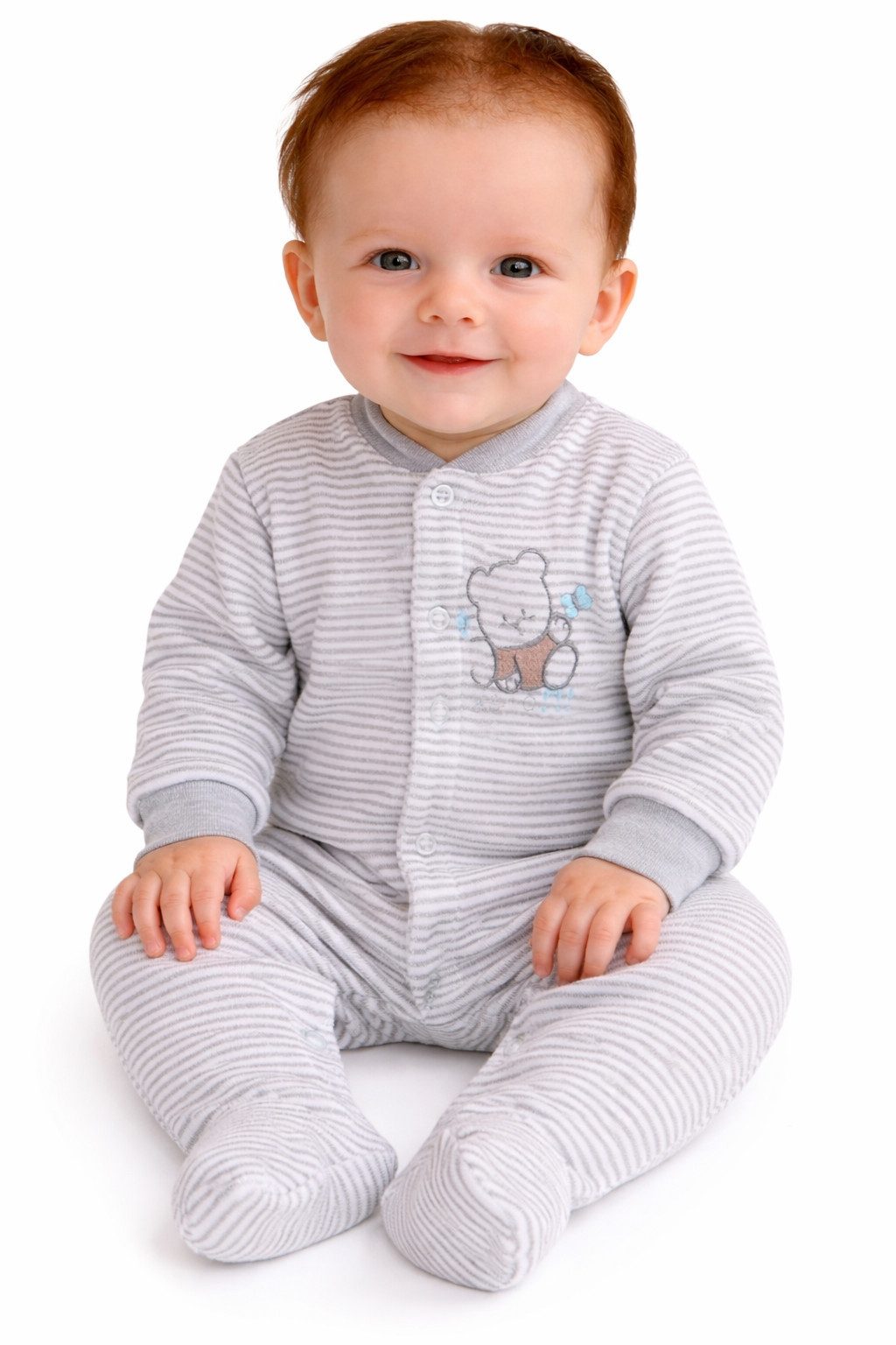 La Bortini Strampler Baby Strampler aus weichem Velours Nickistrampler für Neugeborene kuschelig weich, grau gestreift, 44 50 56 62 68 74 80 86