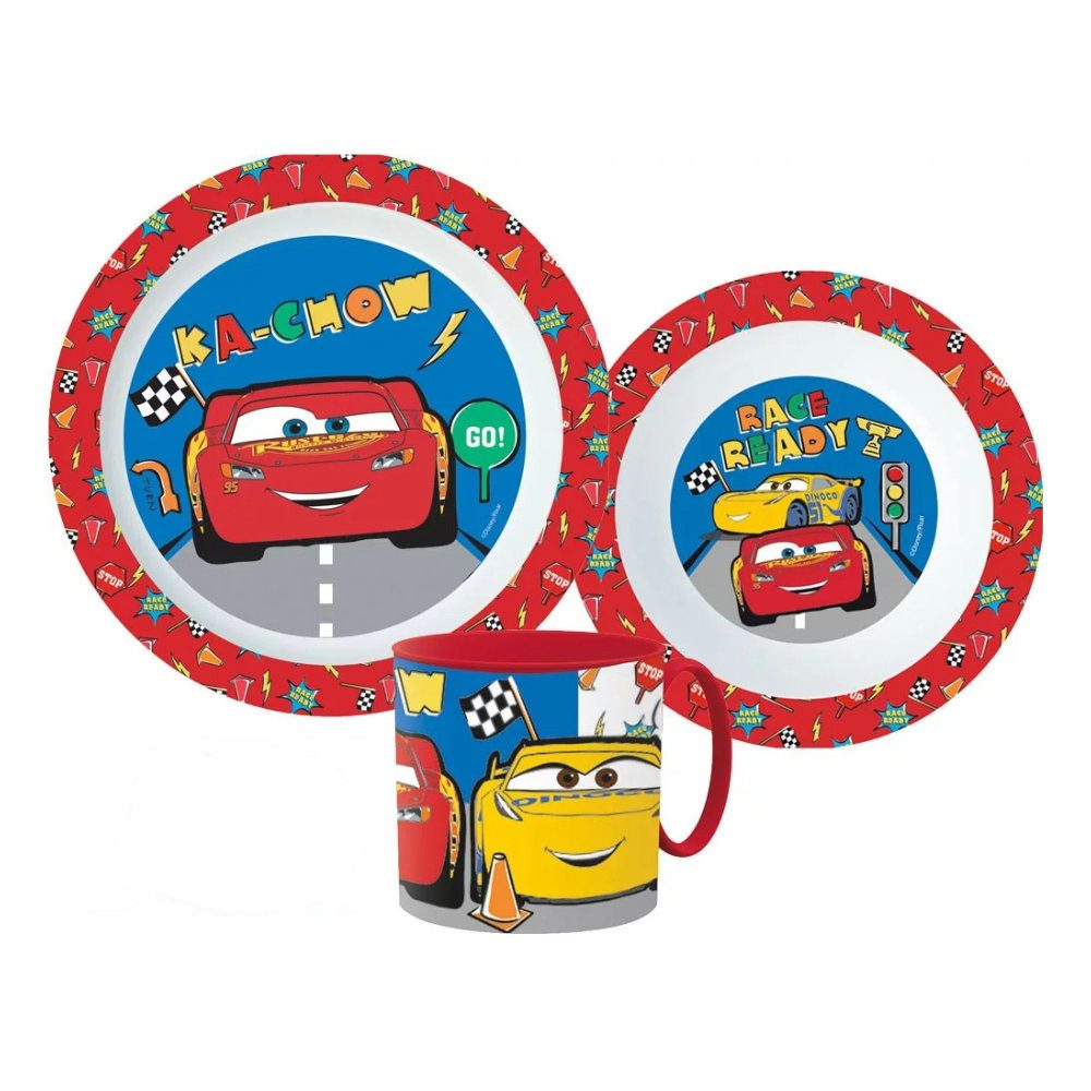 Disney Kindergeschirr-Set Disney Cars Lightning McQueen Kinder Geschirr-Set 3 tlg. (3-tlg), 1 Personen, BPA-Frei, Becher Teller Schüssel