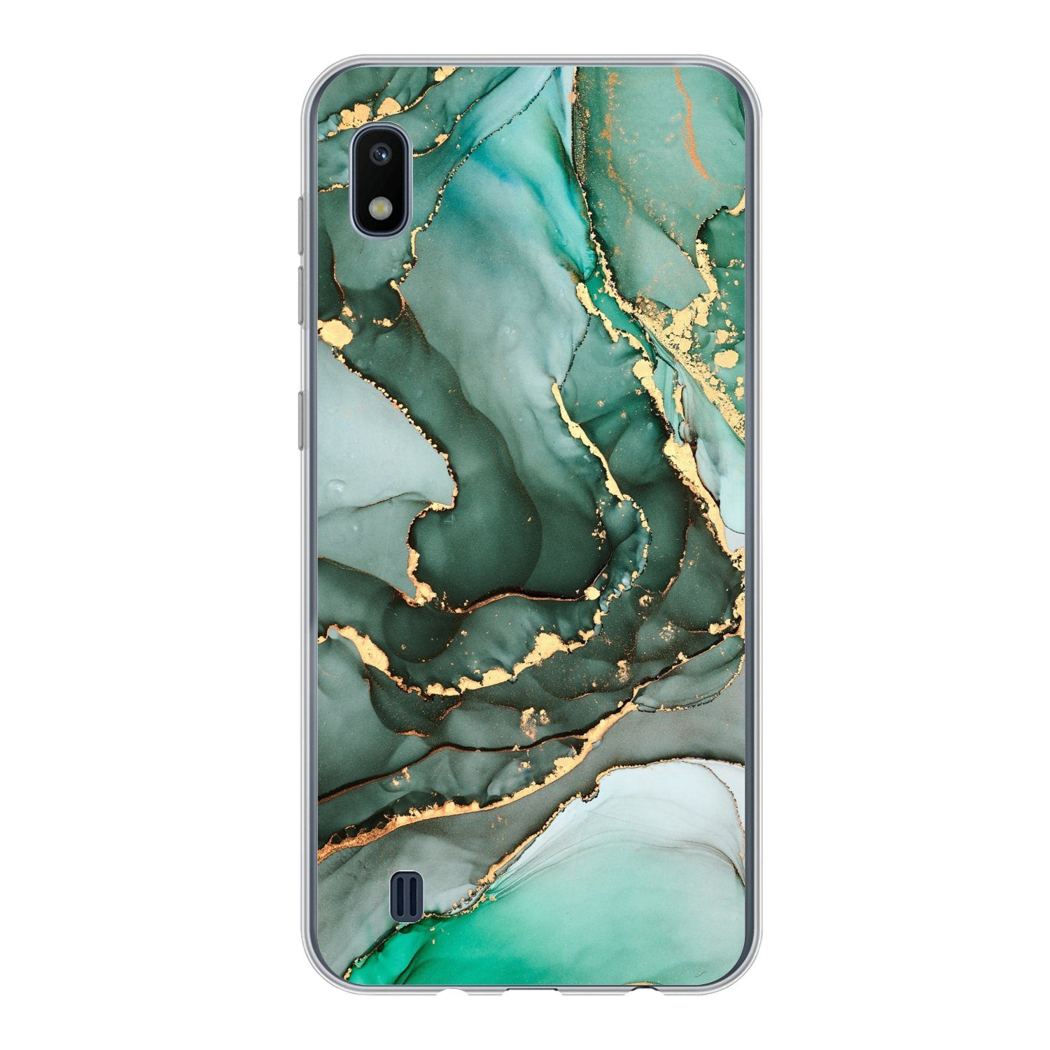 MuchoWow Handyhülle für Samsung Galaxy A10 Gold - Marmor - Grün - Luxus - Marmoroptik - Gr, Smartphone-Bumper, Print, Handy Schutzhülle Dünn
