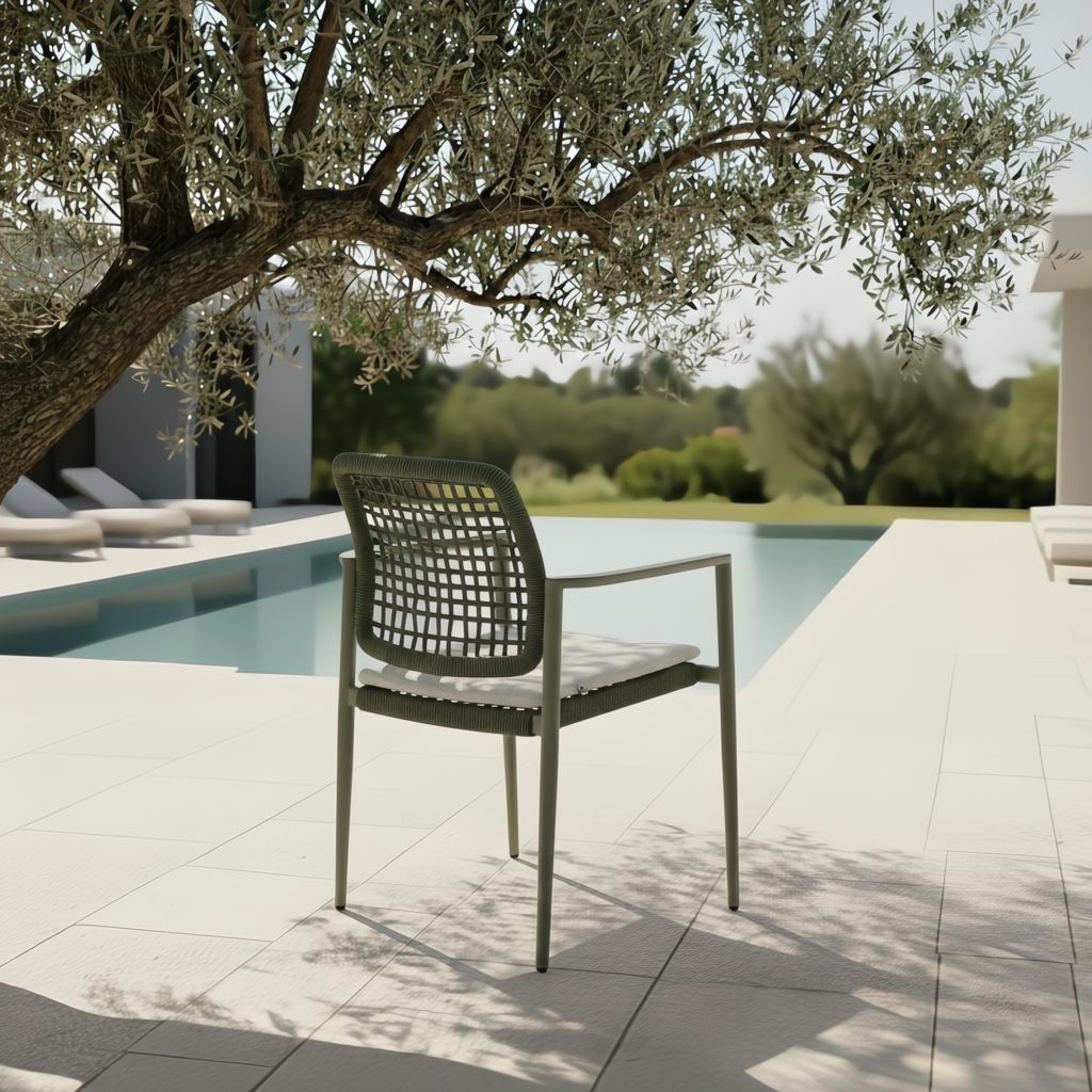 CASA DOMA Garten-Essgruppe Lavello/Lioni, Gartentisch 120x120 cm mit 4 Stapelstühlen, (Outdoor-Set, 5-tlg., Gartenmöbel-Set), Tischplatte Sinterstein, Aluminium moosgrün