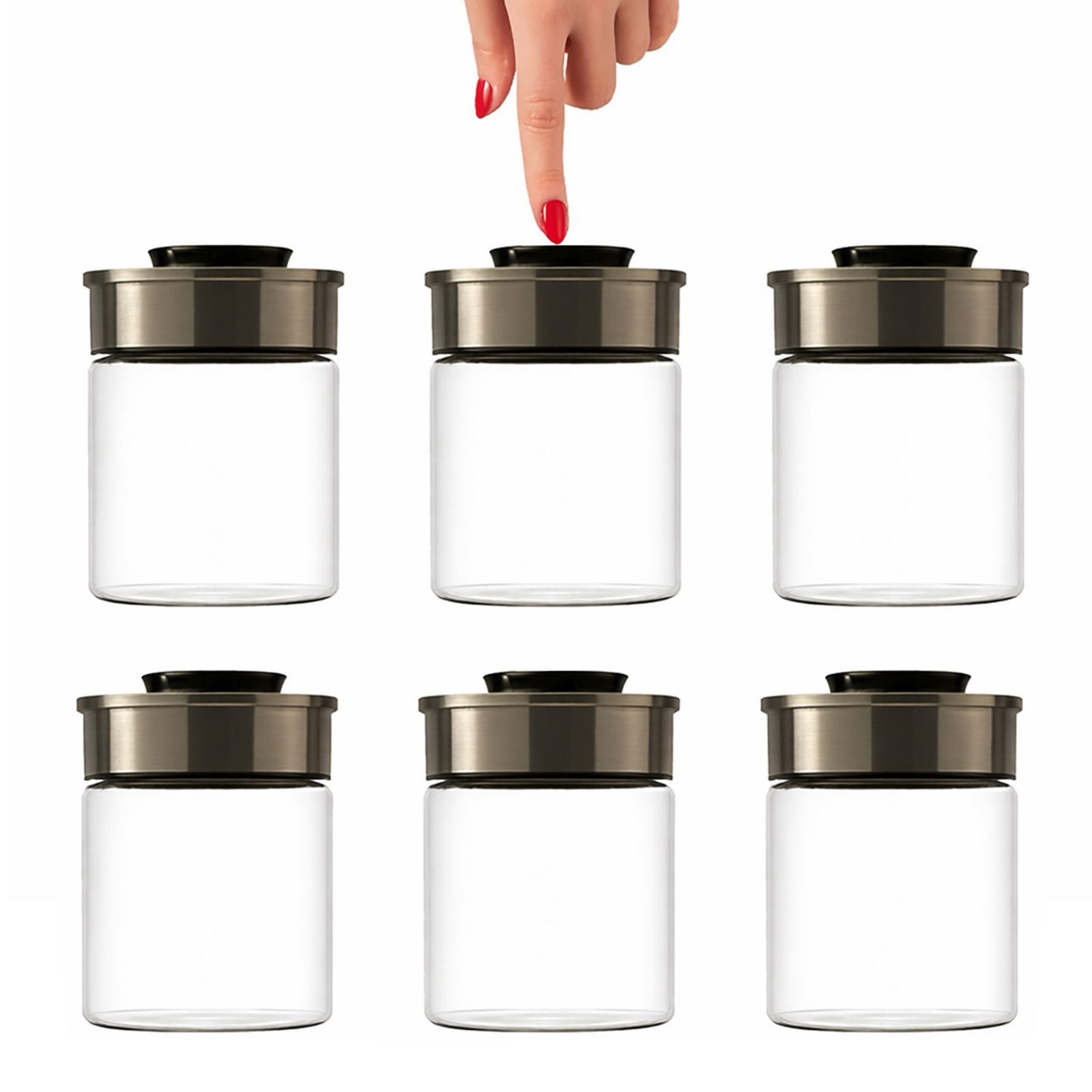 BURI Vorratsglas 6x Vakuum Vorratsdosen Glas 700ml Vorratsgläser Vakuumdeckel luftdicht, Glas