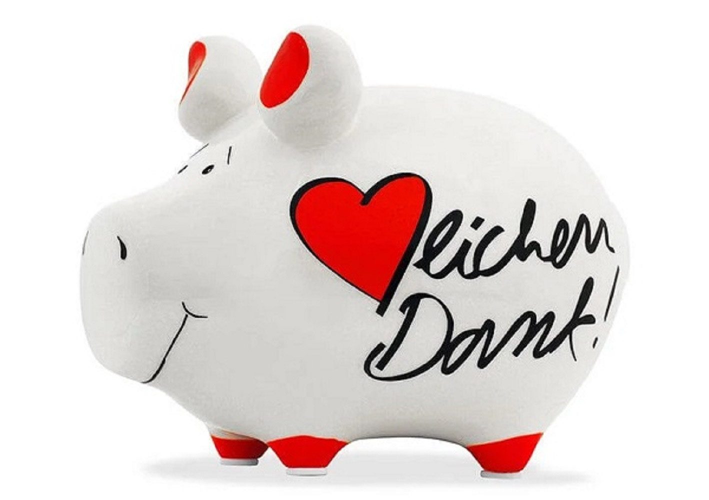 Wurm Spardose KCG Sparschwein "Herzlichen Dank!" Keramik 12,5x9x9cm Weiß/Rot