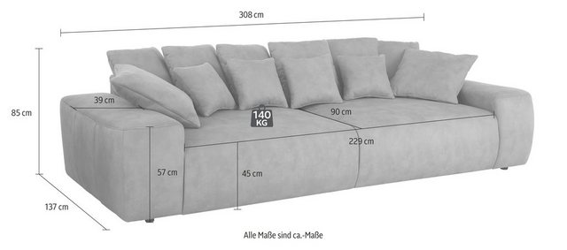 Home affaire Big Sofa »Riveo Luxus«, mit besonders hochwertiger Polsterung für bis zu 140 kg pro Sitzfläche, auch mit Cord Bezug  - Onlineshop Otto