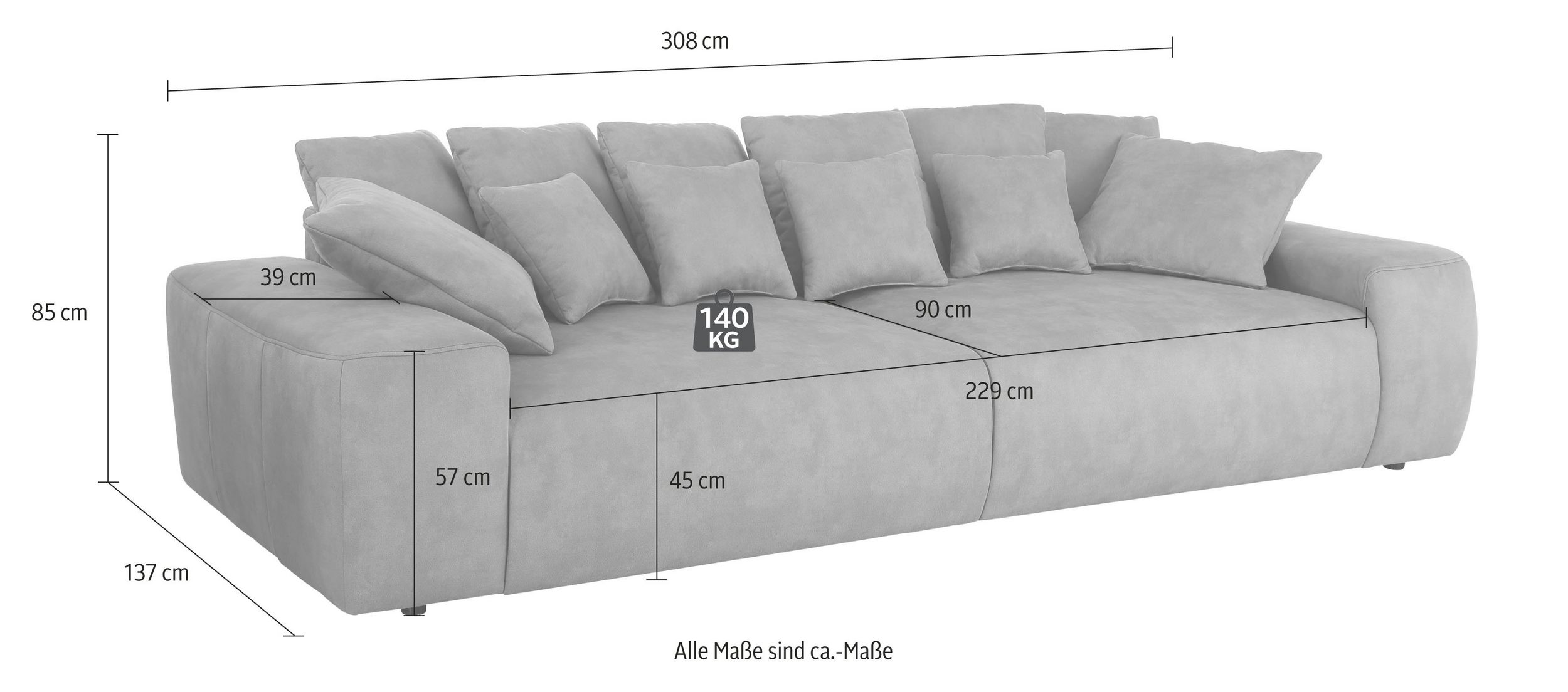 Big-Sofa RIVEO LUXUS von HOME AFFAIRE - Maße